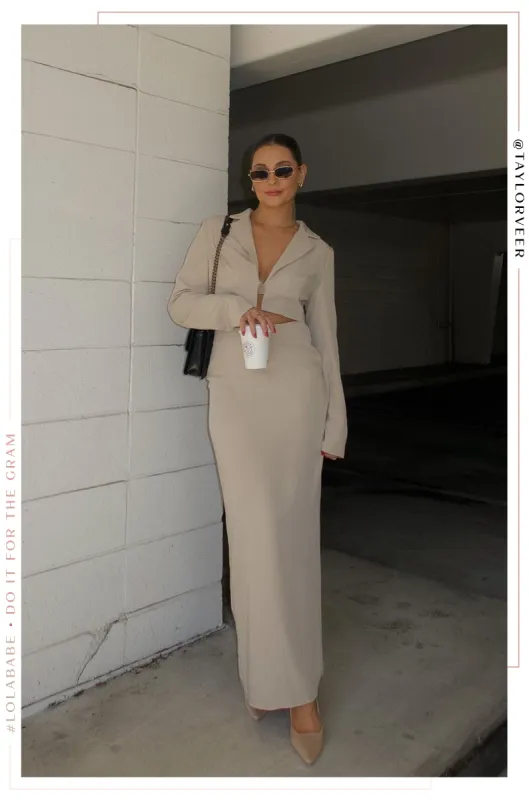 Business Talk Two Piece Blazer Skirt Set - Nude sold by Miss Lola