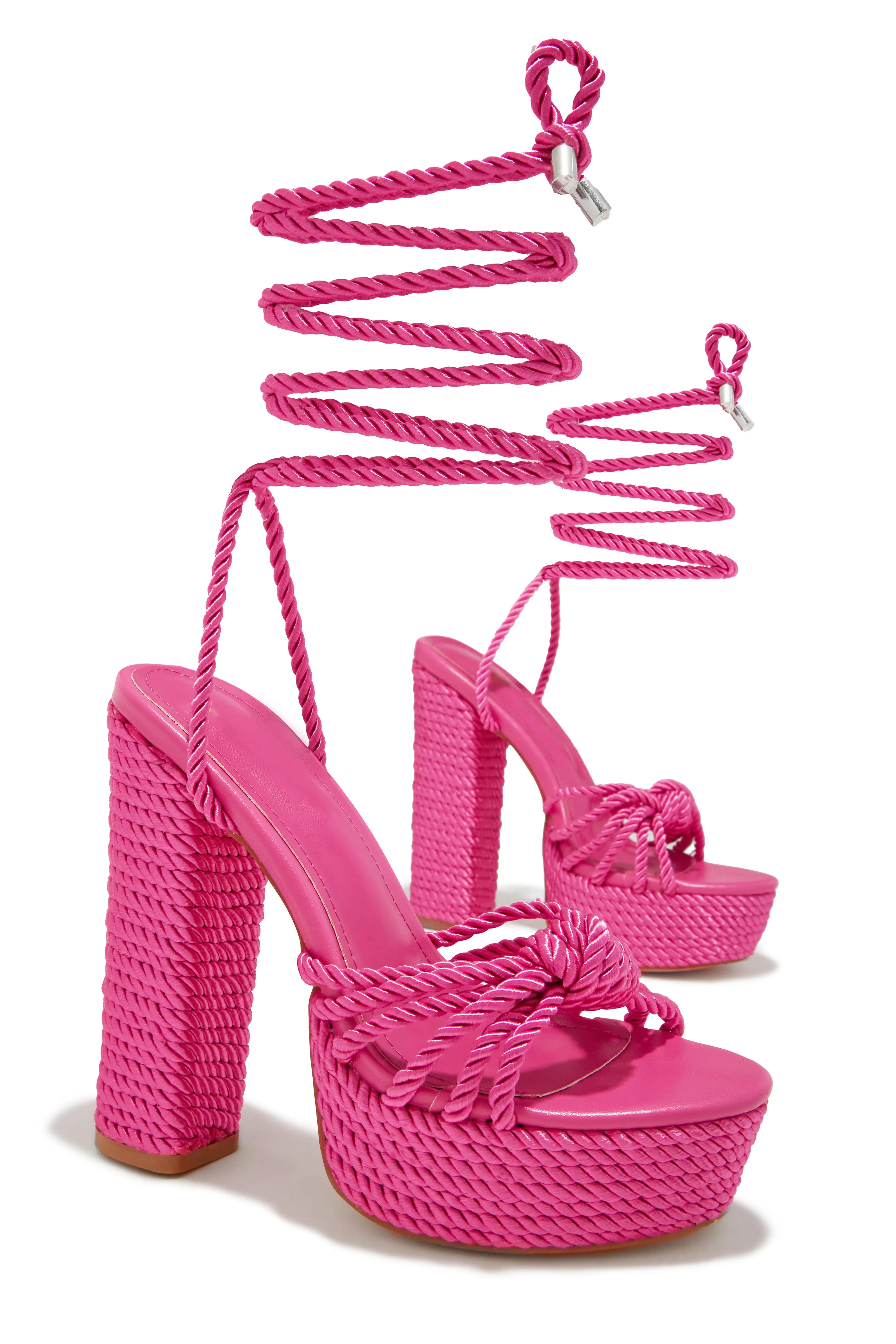 Kayden Lace Up Platform Block Heels - Pink sold by Miss Lola product image thumbnail 5