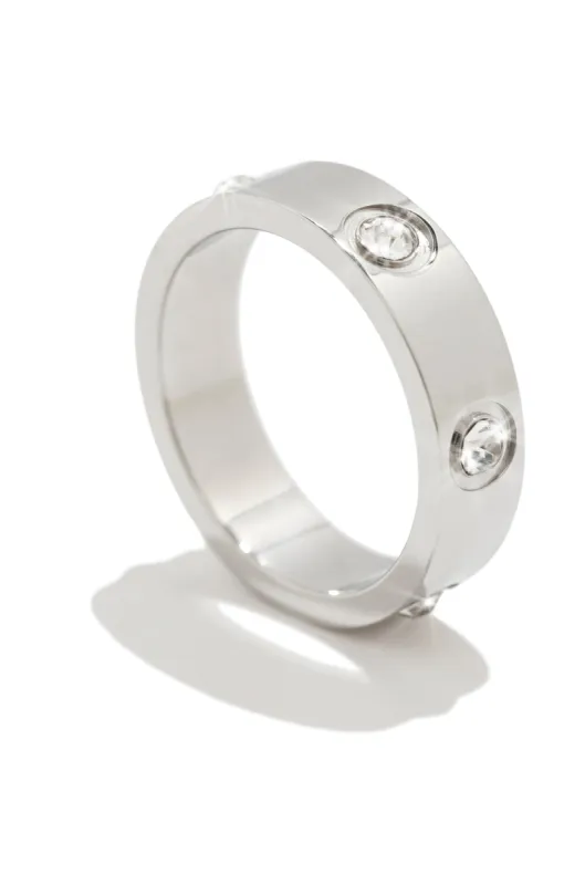 Jackie Rhodium Plated Stainless Steel CZ Ring - Silver sold by Miss Lola