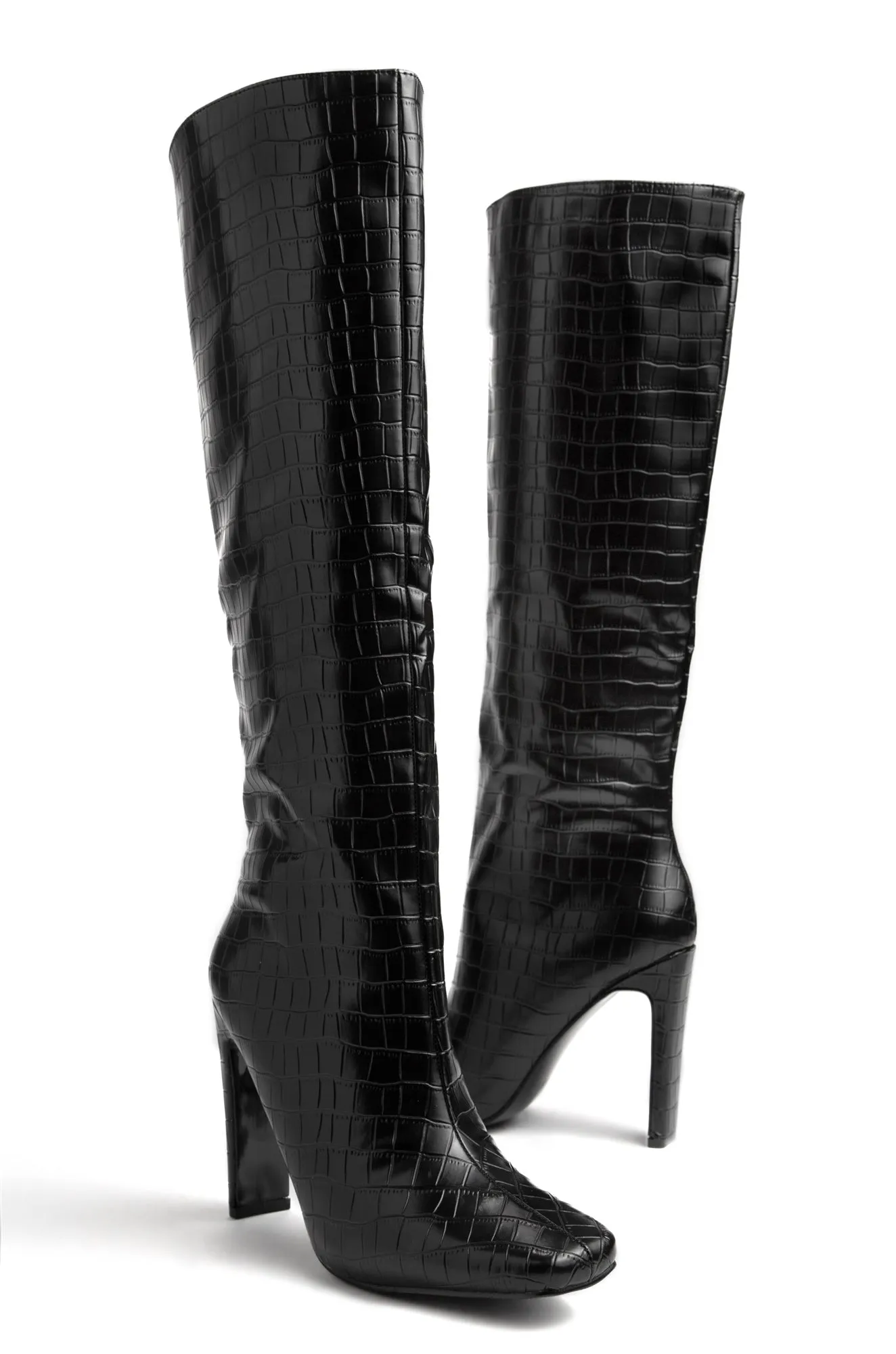 Adelaisa Knee High Heel Boots - Croc Black sold by Miss Lola product image thumbnail 3
