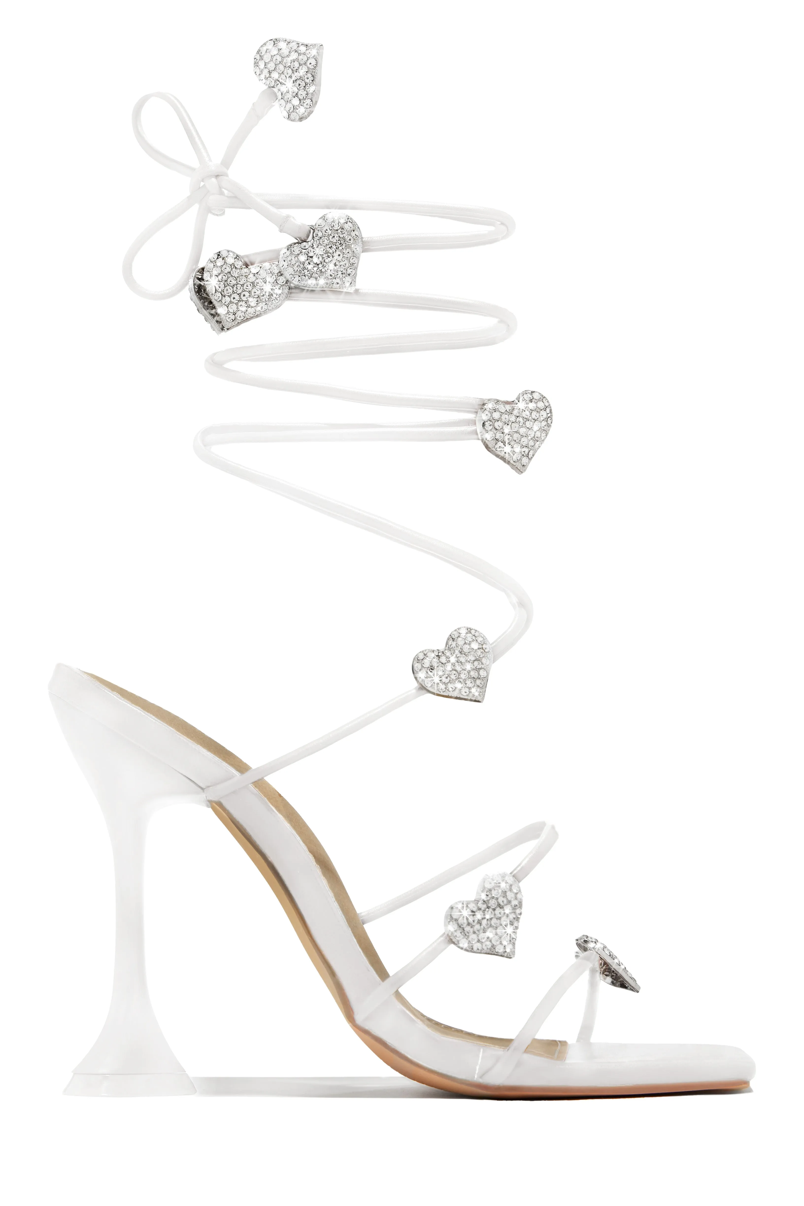 About Love Embellished Lace Up High Heels - White sold by Miss Lola product image thumbnail 5