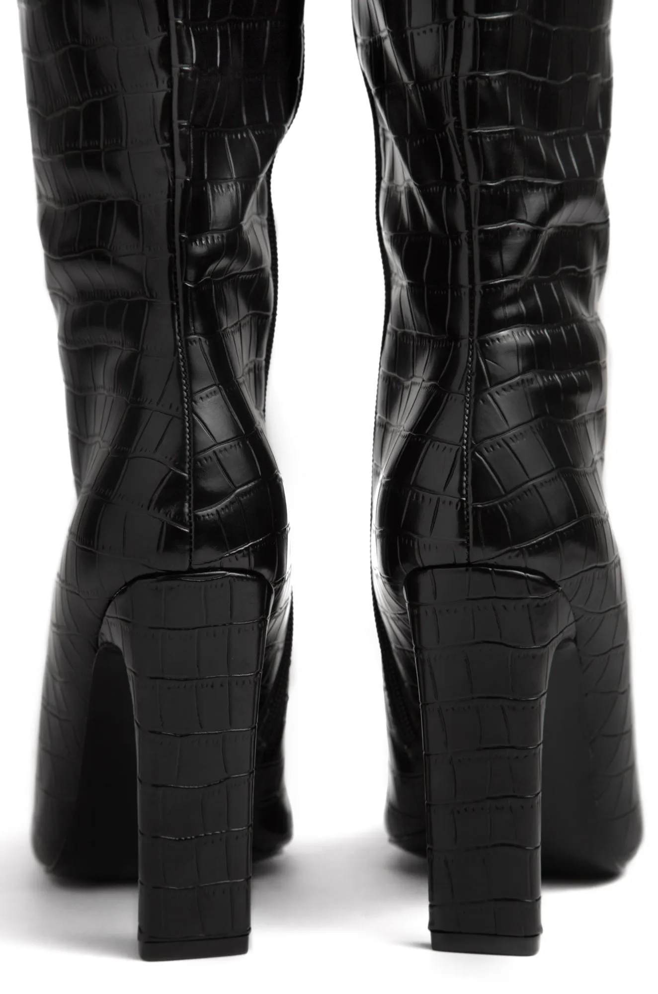 Adelaisa Knee High Heel Boots - Croc Black sold by Miss Lola product image thumbnail 4