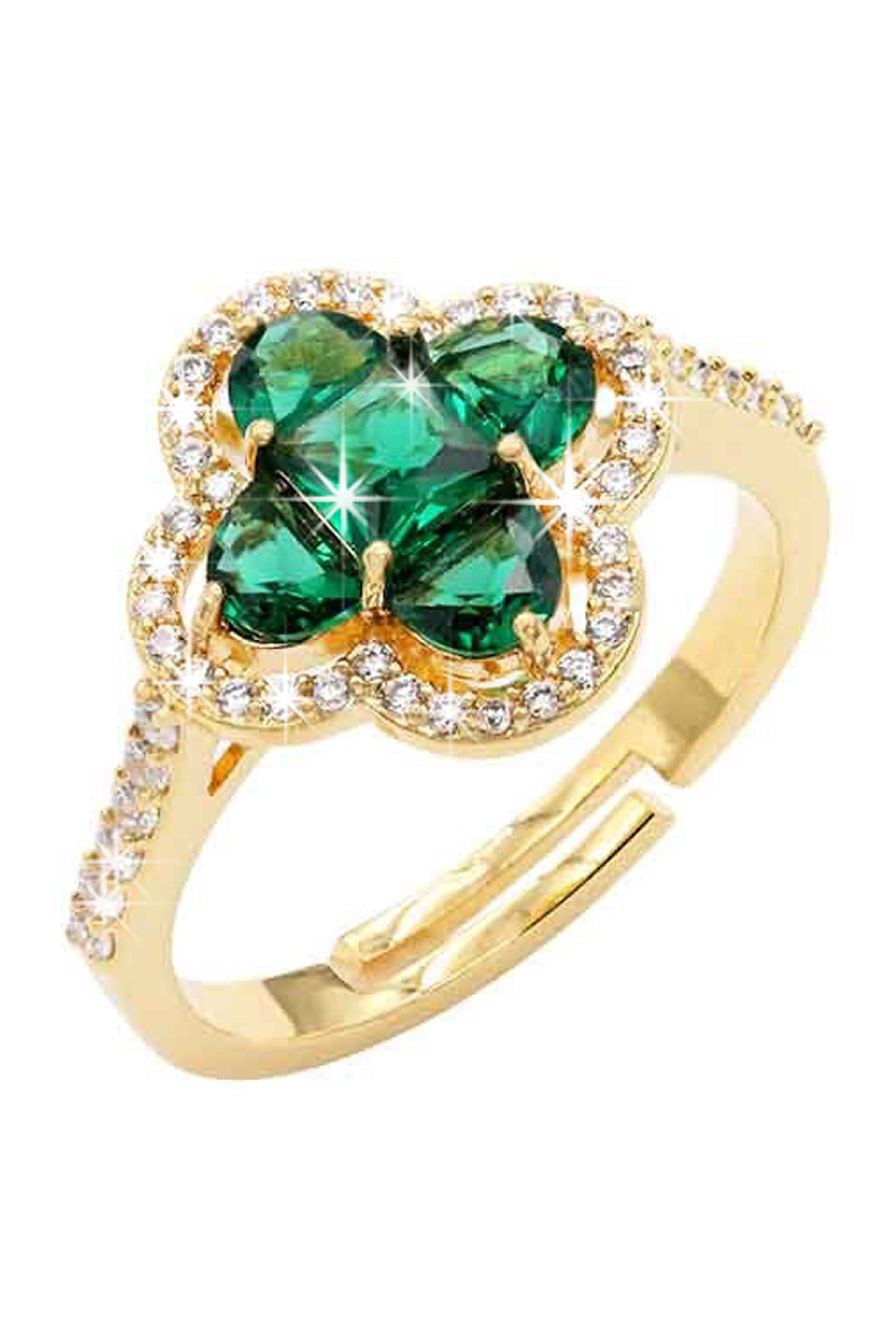 Lucky Girl Embellished Emerald Ring - Gold sold by Miss Lola