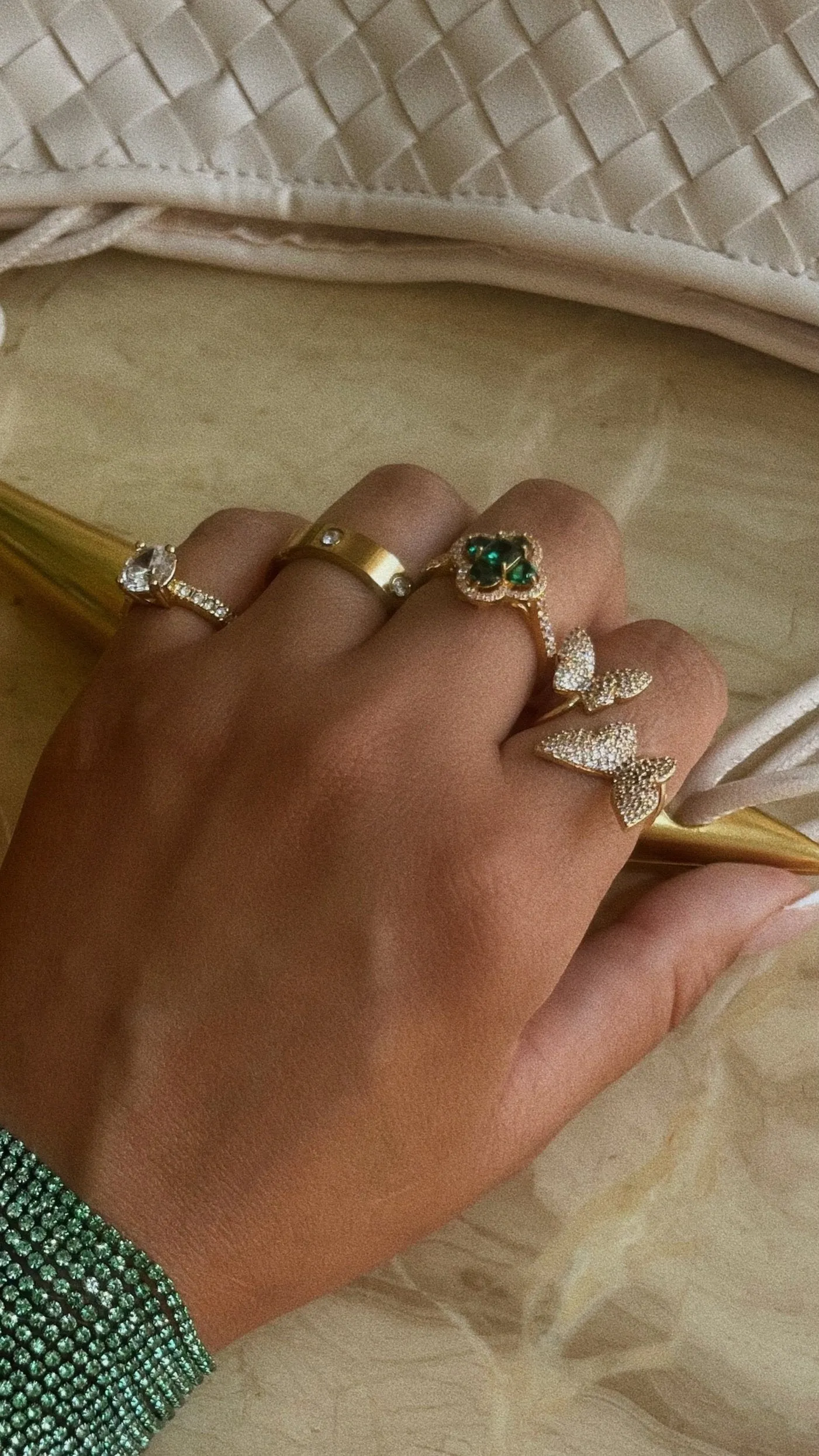 Lucky Girl Embellished Clover Ring - Green sold by Miss Lola