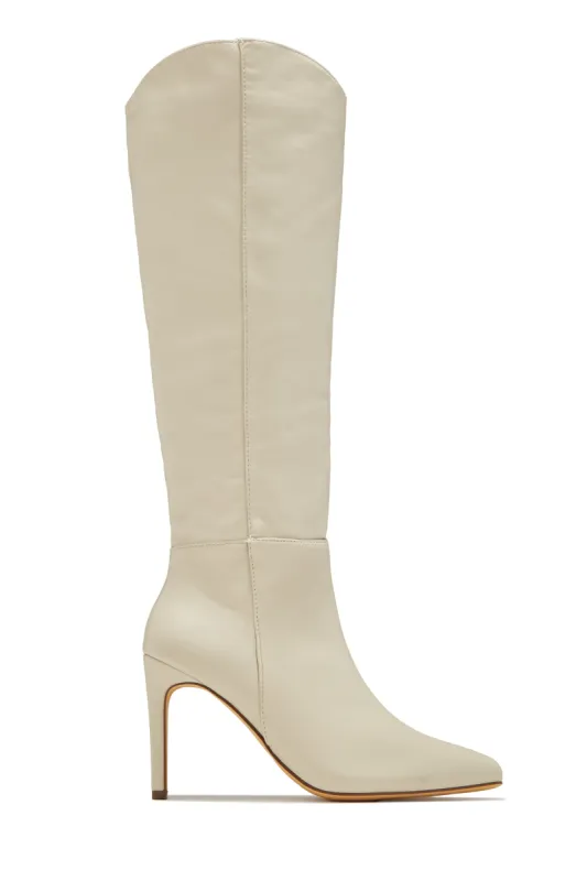 Portia Knee High Heel Boots - Bone sold by Miss Lola