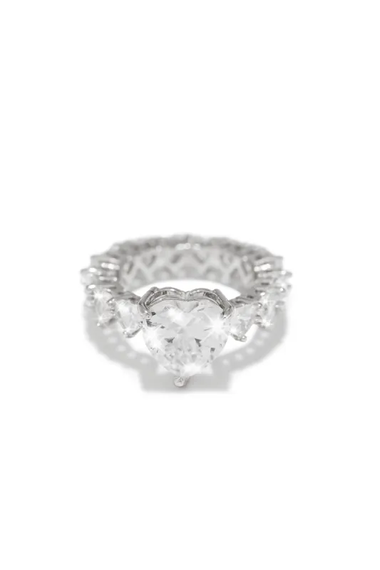 True Love Heart Embellished Ring - Silver sold by Miss Lola