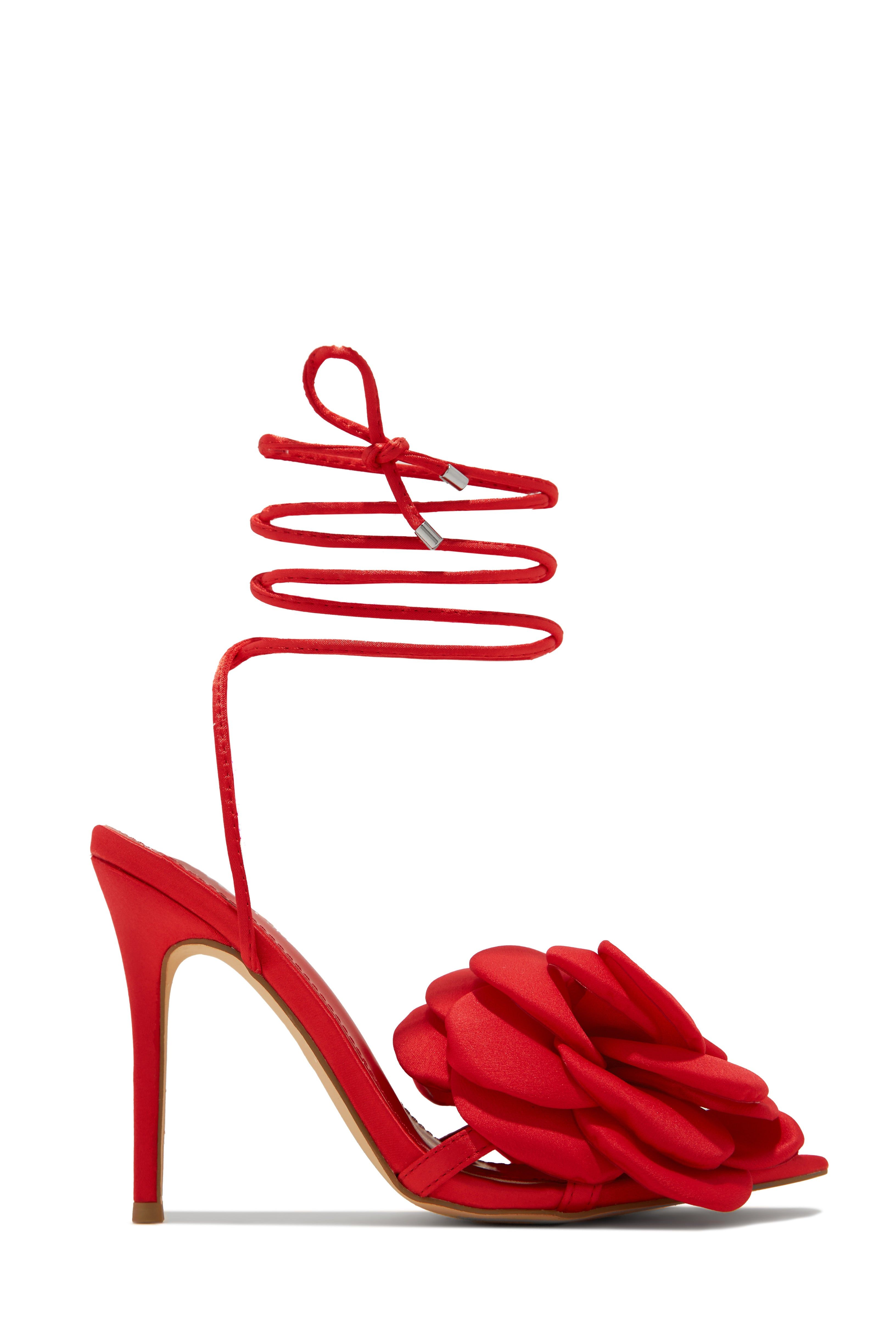 In-Bloom Floral Lace Up High Heels - Red sold by Miss Lola product image thumbnail 5