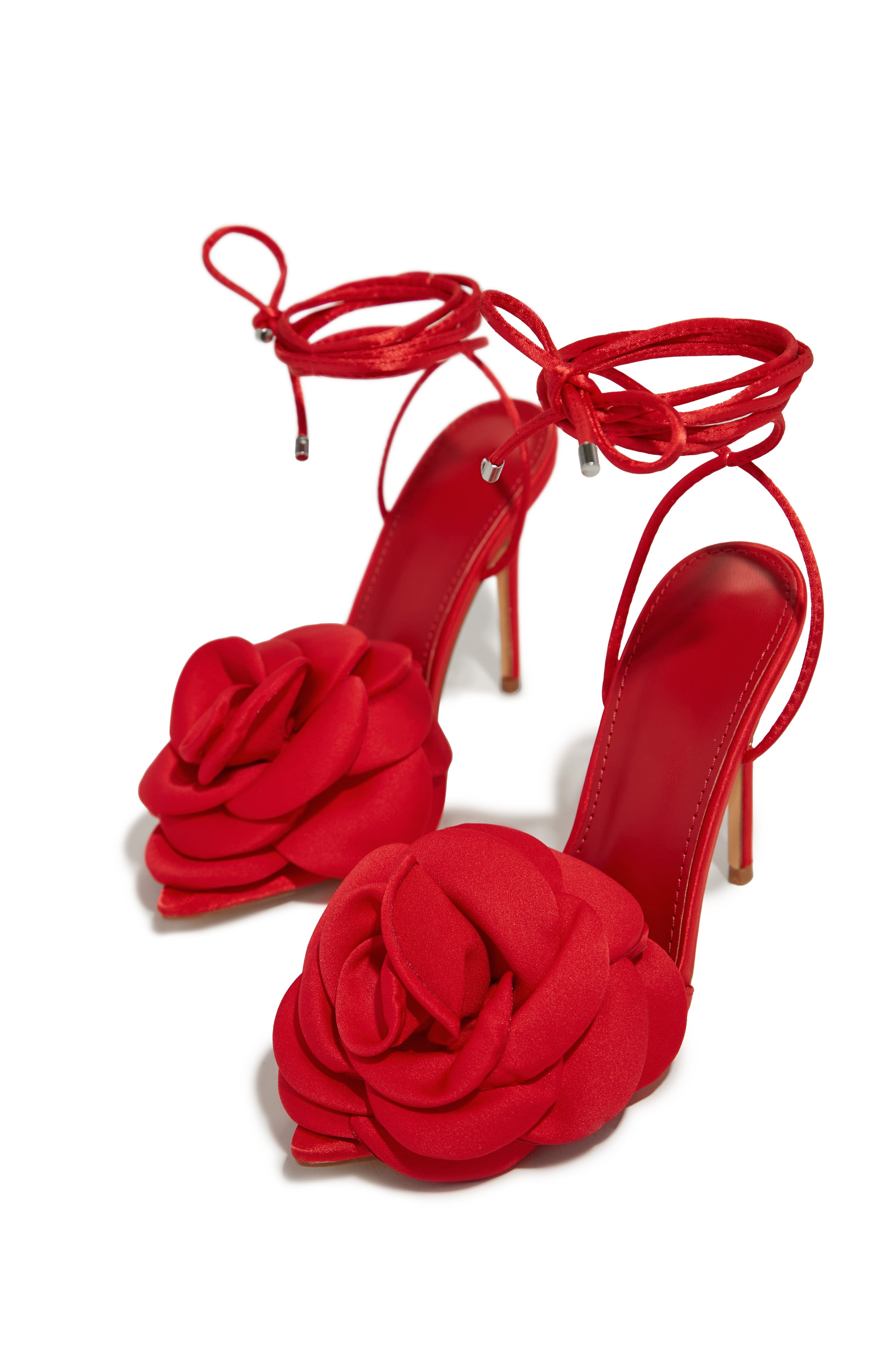 In-Bloom Floral Lace Up High Heels - Red sold by Miss Lola product image thumbnail 2