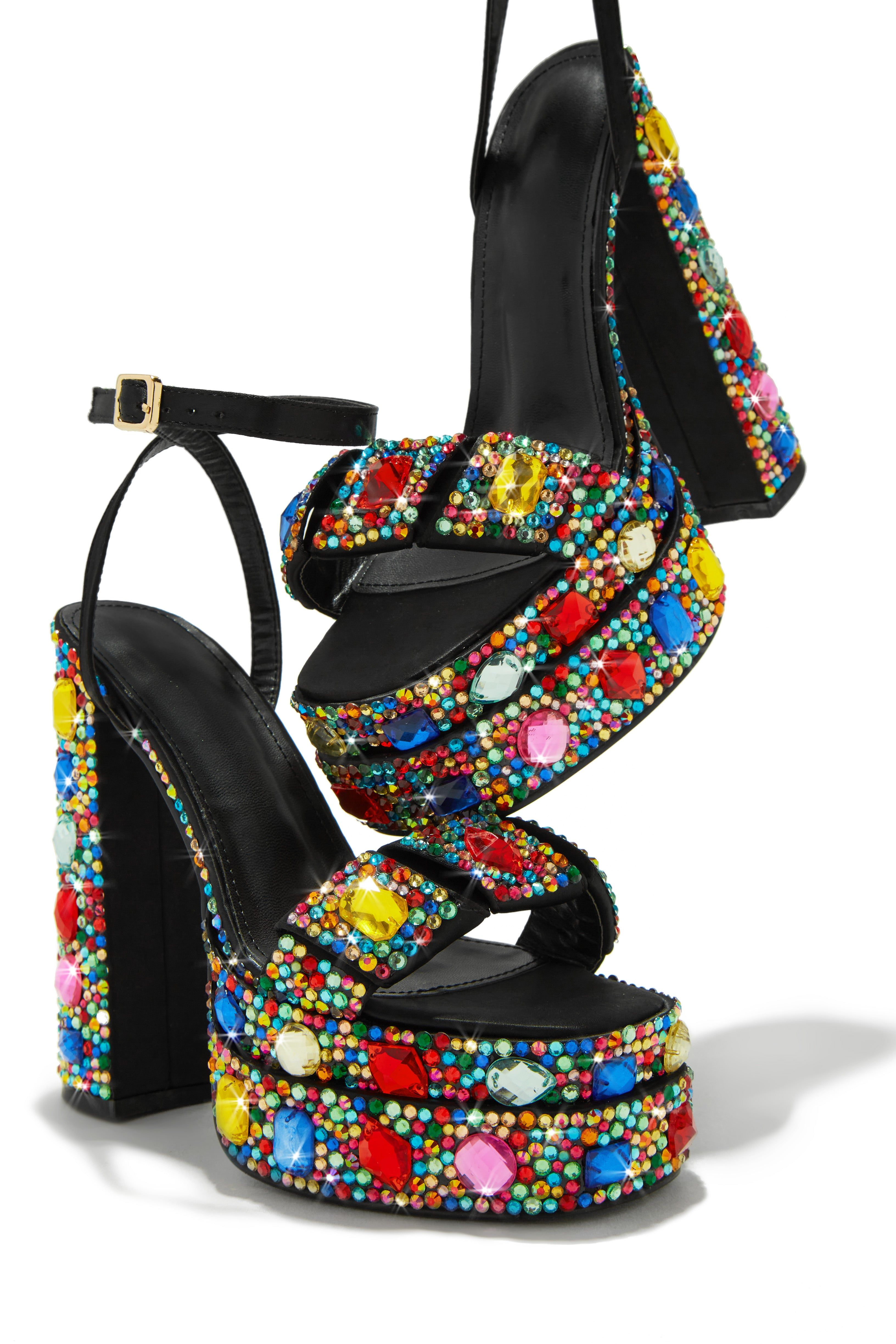 Be My Fantasy Embellished Platform Block High Heels - Multi sold by Miss Lola product image thumbnail 3