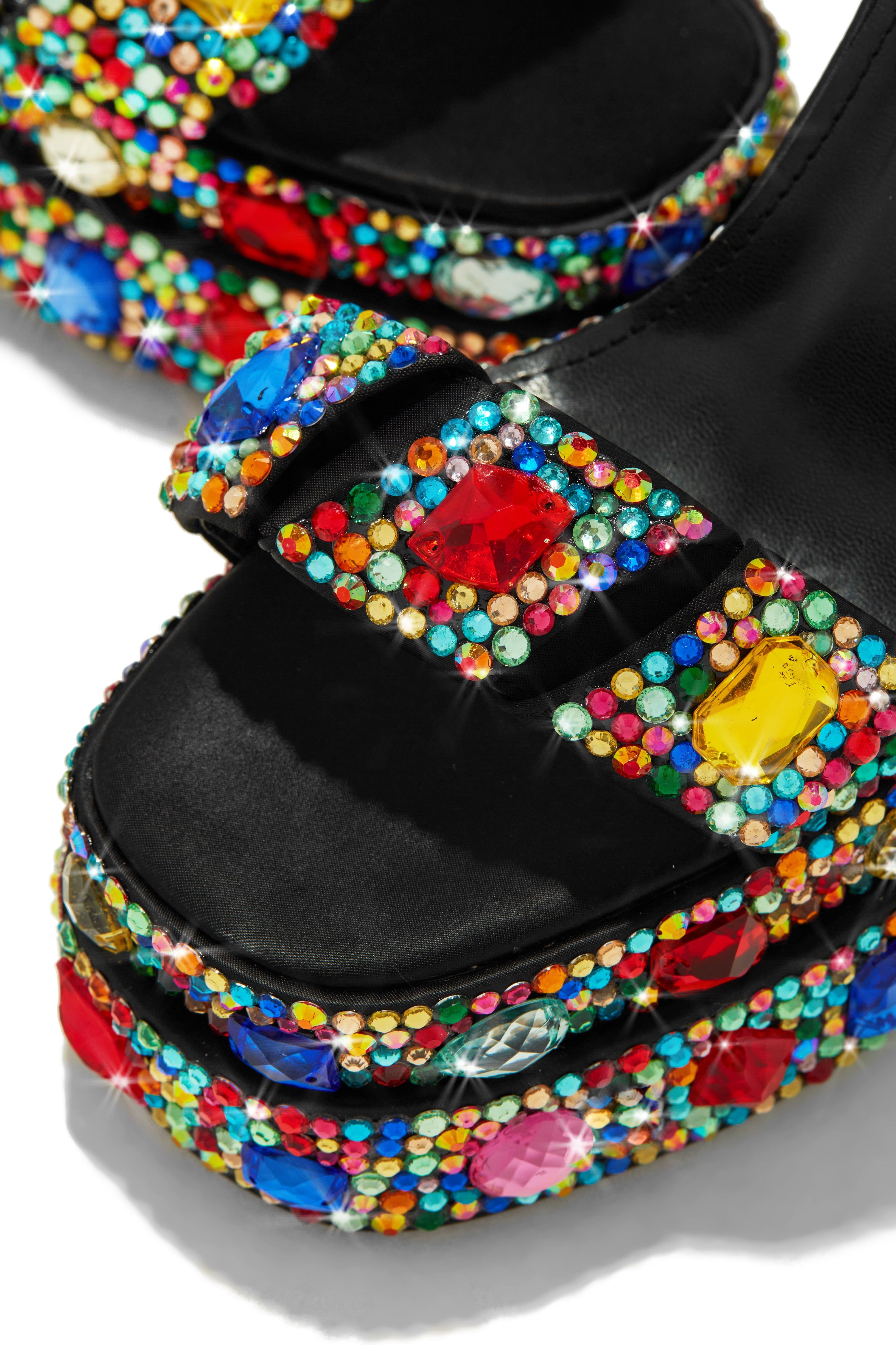 Be My Fantasy Embellished Platform Block High Heels - Multi sold by Miss Lola product image thumbnail 4