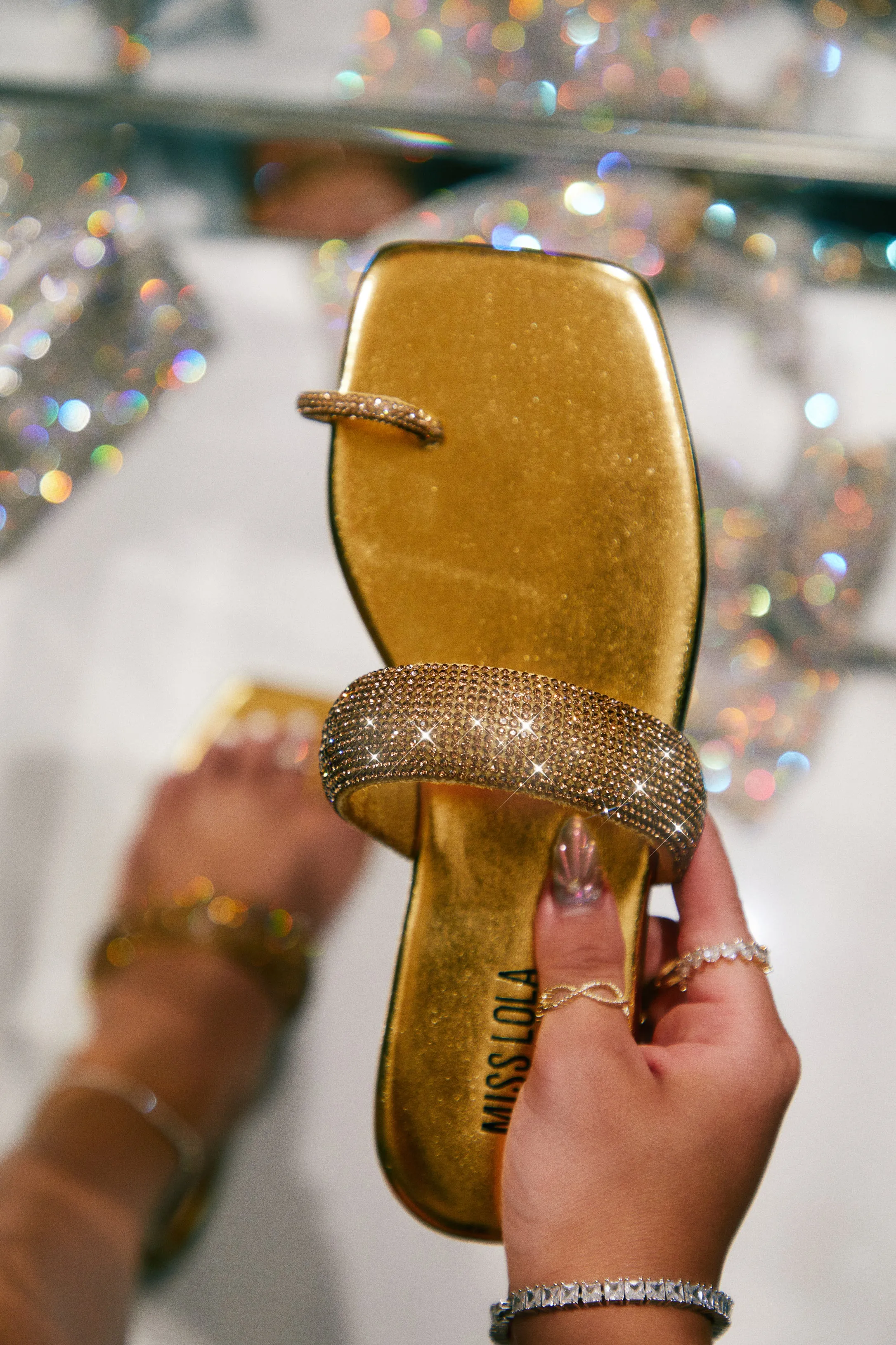 Cabana Beach Embellished Slip On Sandals - Gold sold by Miss Lola