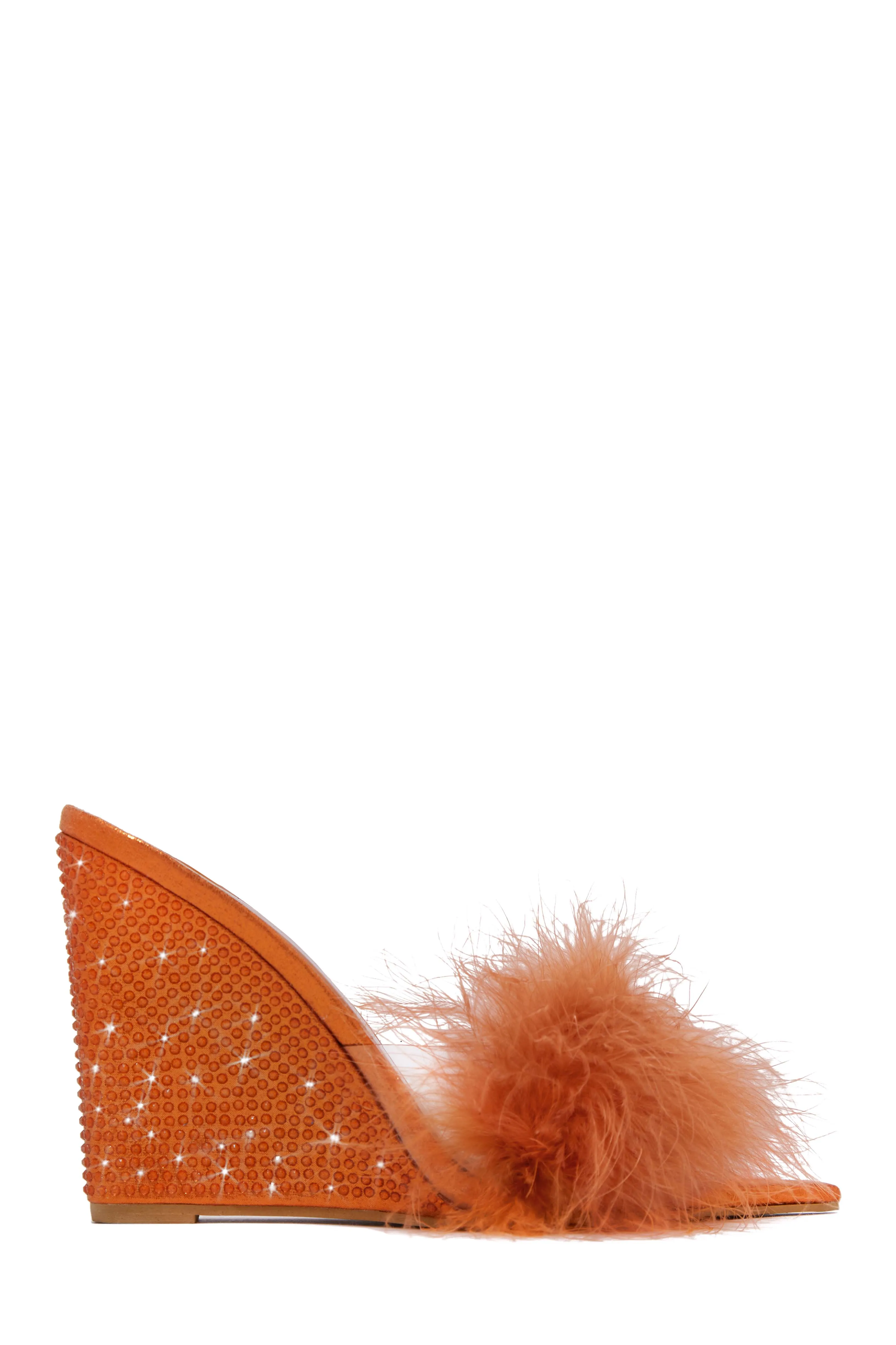 Starla Embellished High Heel Mule Wedges - Orange sold by Miss Lola product image thumbnail 4