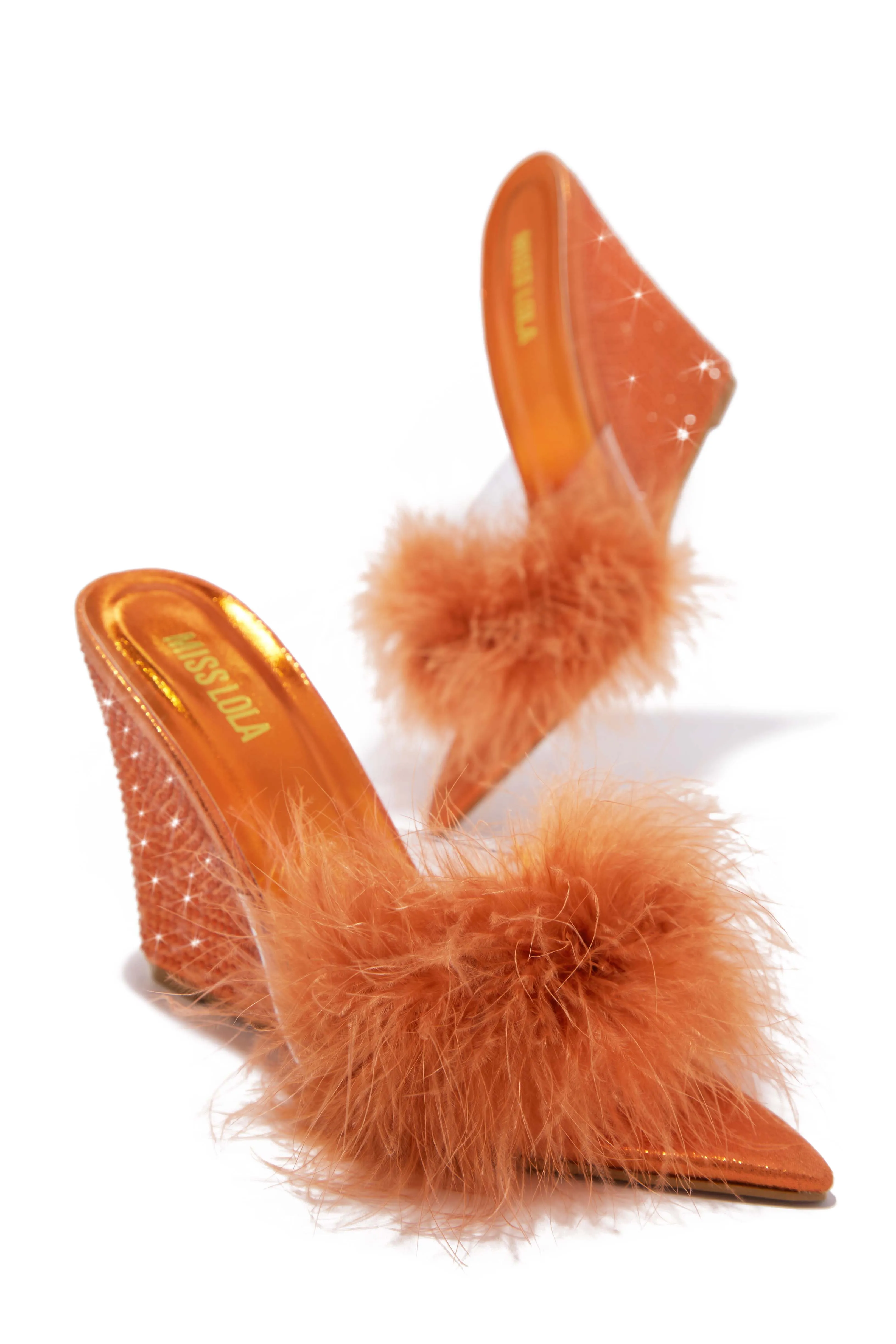 Starla Embellished High Heel Mule Wedges - Orange sold by Miss Lola product image thumbnail 3