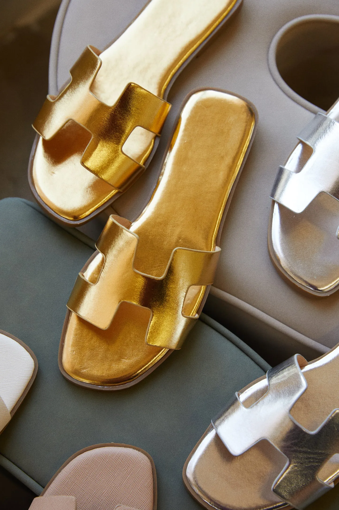 Bianka Slip On Sandals - Gold sold by Miss Lola