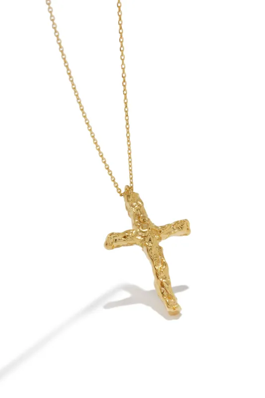 Cruz Textured Cross Necklace - Gold sold by Miss Lola
