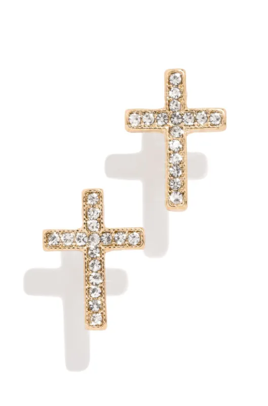 Honest Embellished Cross Stud Earrings - Gold sold by Miss Lola