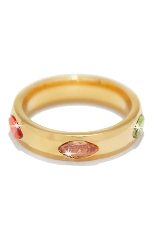 Cocktail Hours Gold Plated CZ Band Ring - Gold/ Multi sold by Miss Lola