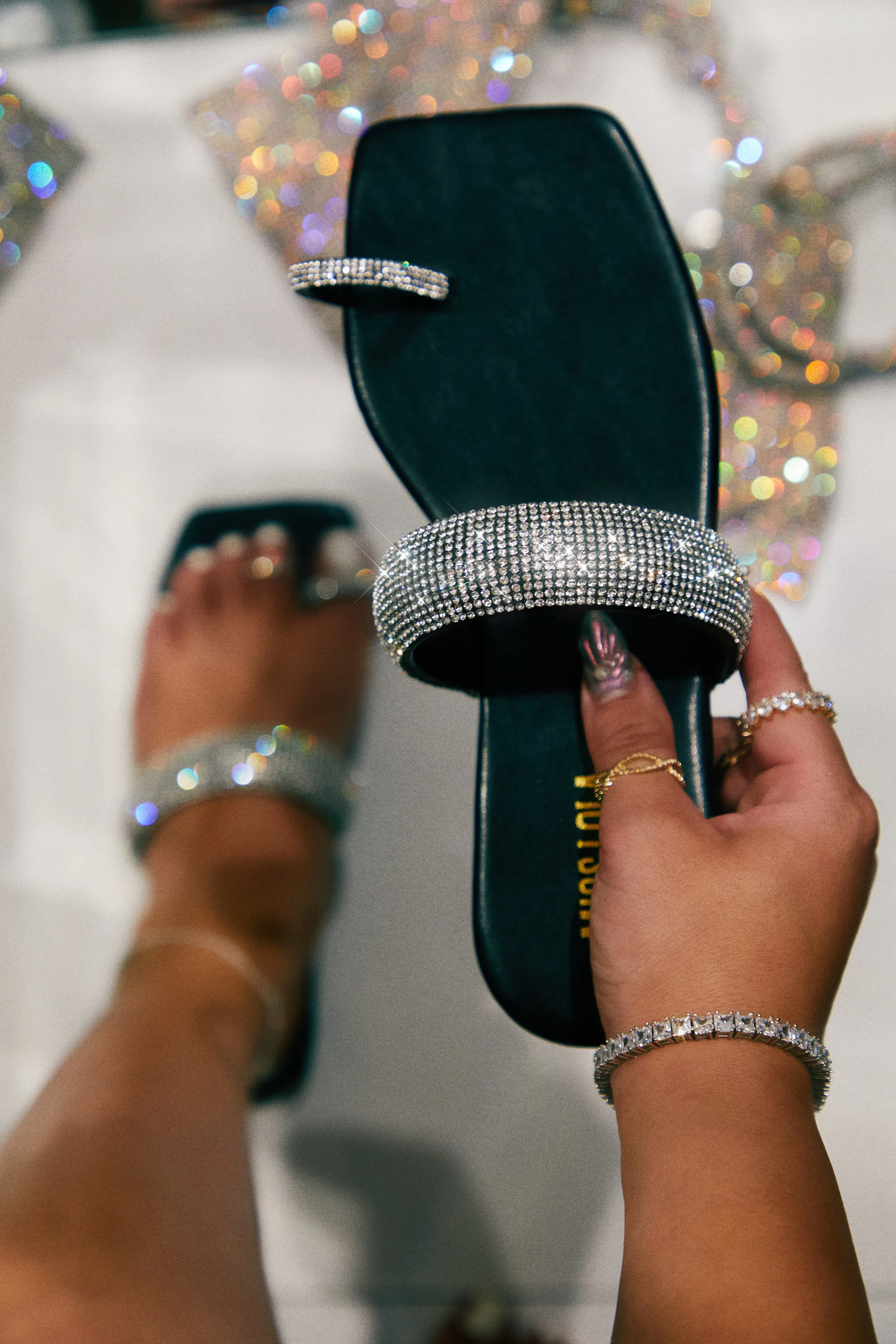 Cabana Beach Embellished Slip On Sandals - Black sold by Miss Lola