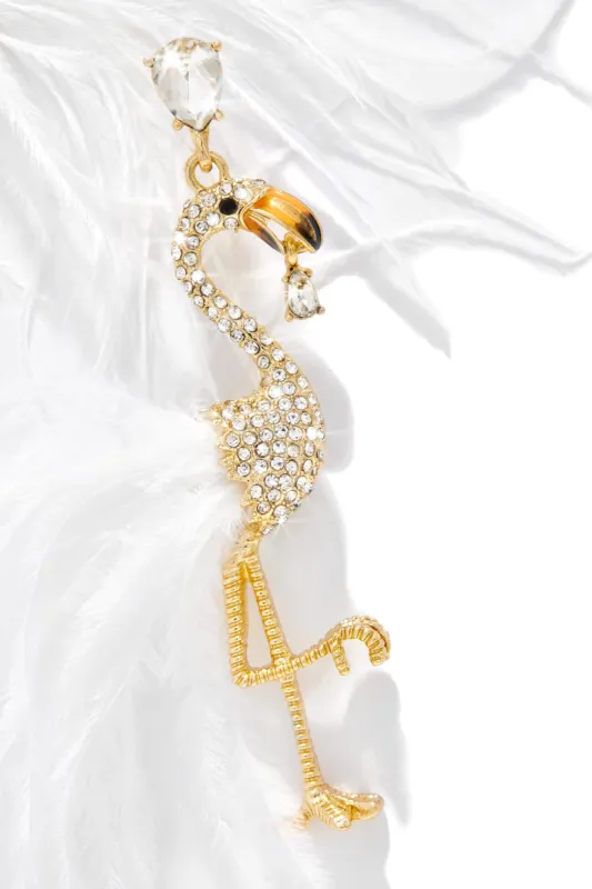 Aruba Faux Feather Flamingo Earring - White sold by Miss Lola