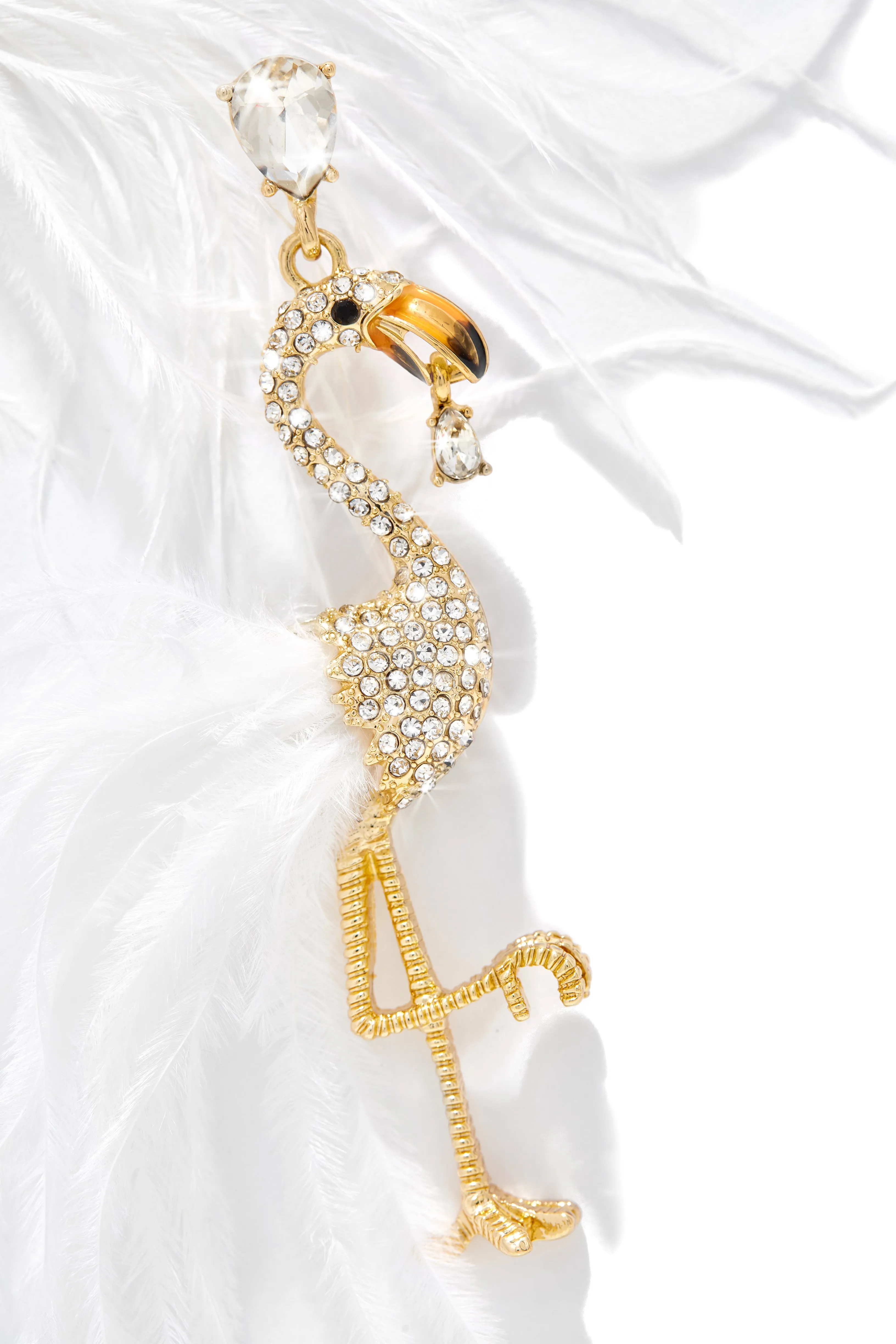 Aruba Faux Feather Flamingo Earring - White sold by Miss Lola