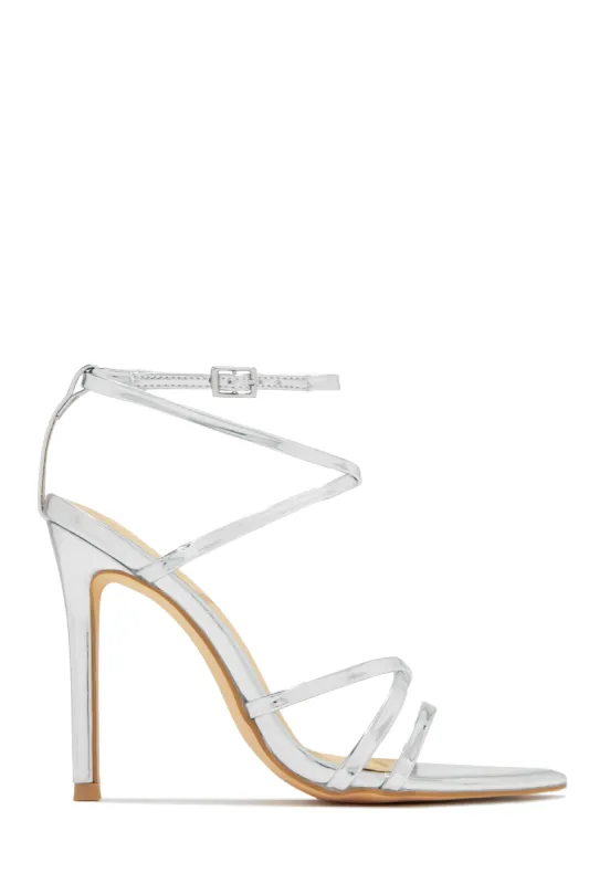 Polished Strappy High Heels - Silver sold by Miss Lola