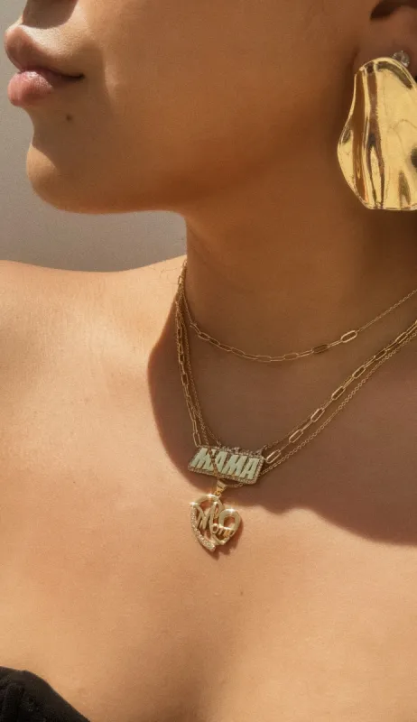Mom Heart Gold Plated with CZ Stones Necklace - Gold sold by Miss Lola