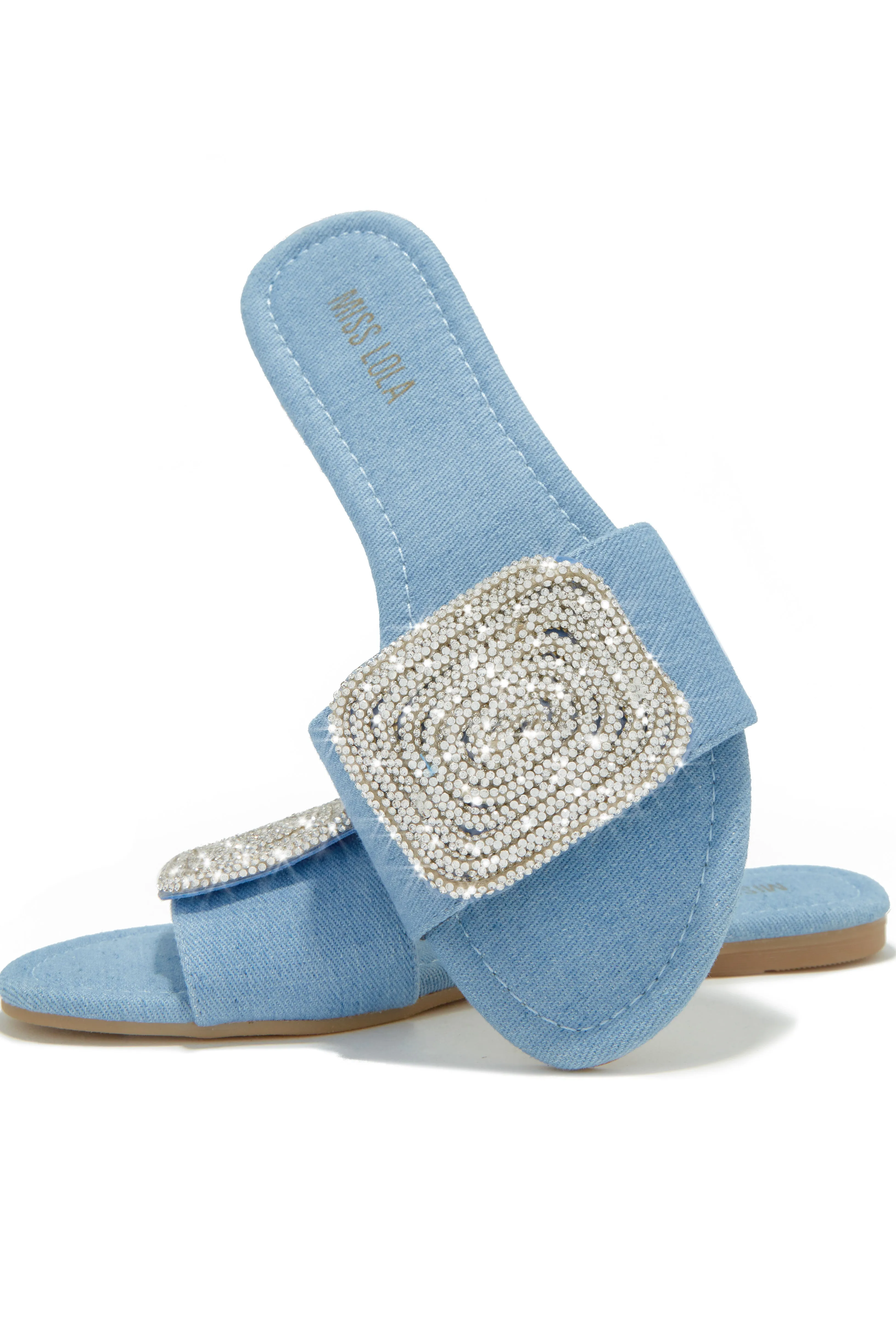 Beach Cocktail Embellished Slip On Sandals - Denim sold by Miss Lola product image thumbnail 3