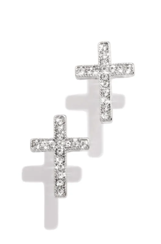 Honest Embellished Cross Stud Earrings - Silver sold by Miss Lola