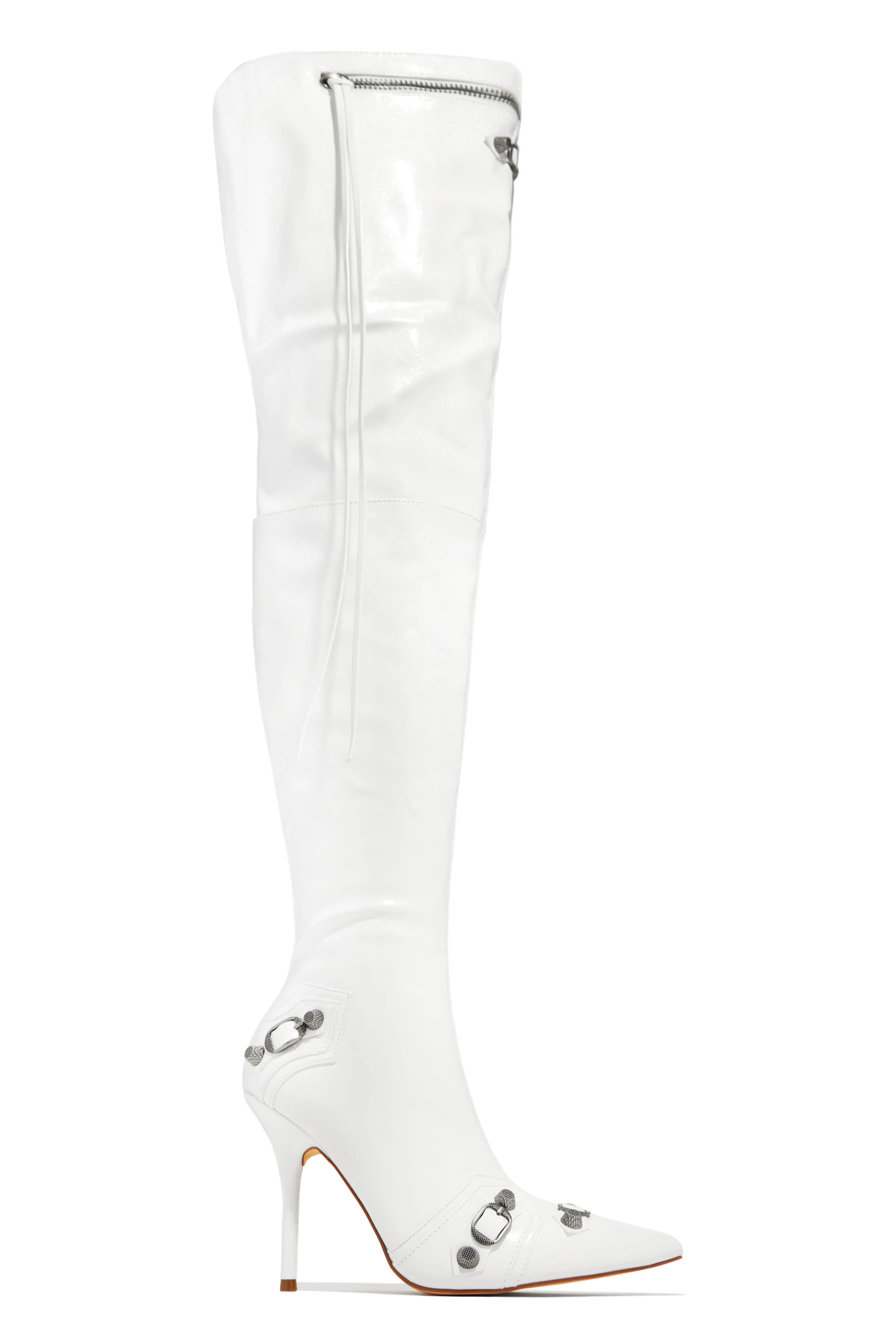 Maddison Over The Knee High Heel Boots - White sold by Miss Lola