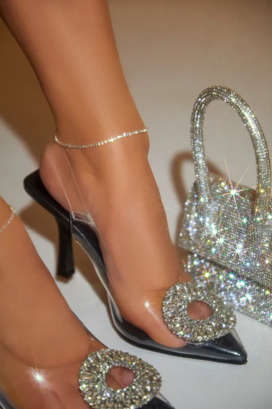 Lauren Embellished Slingback Heel Pumps - Black sold by Miss Lola