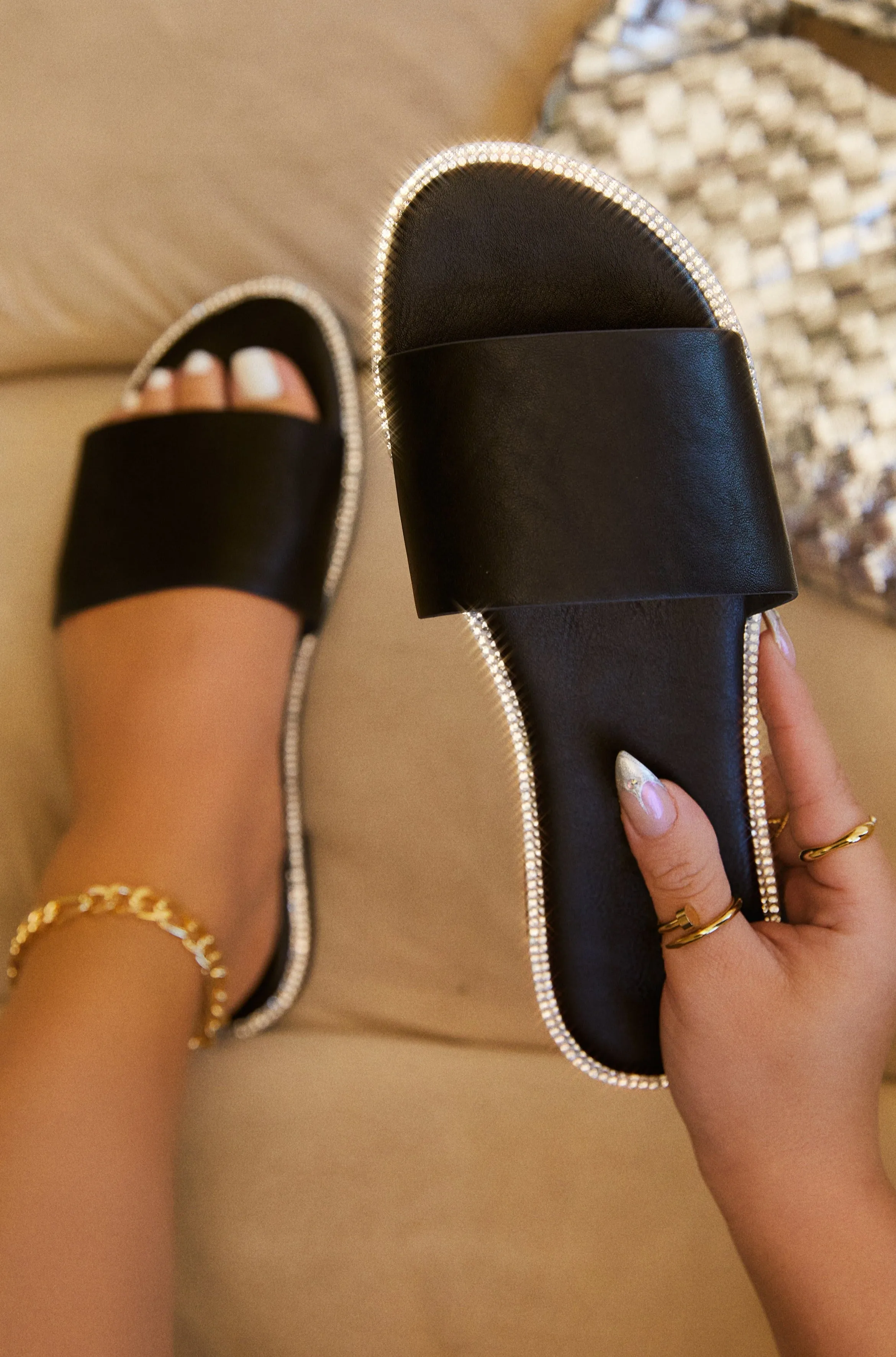 Summer Forever Embellished Flat Slip On Sandals - Gold sold by Miss Lola product image thumbnail 4