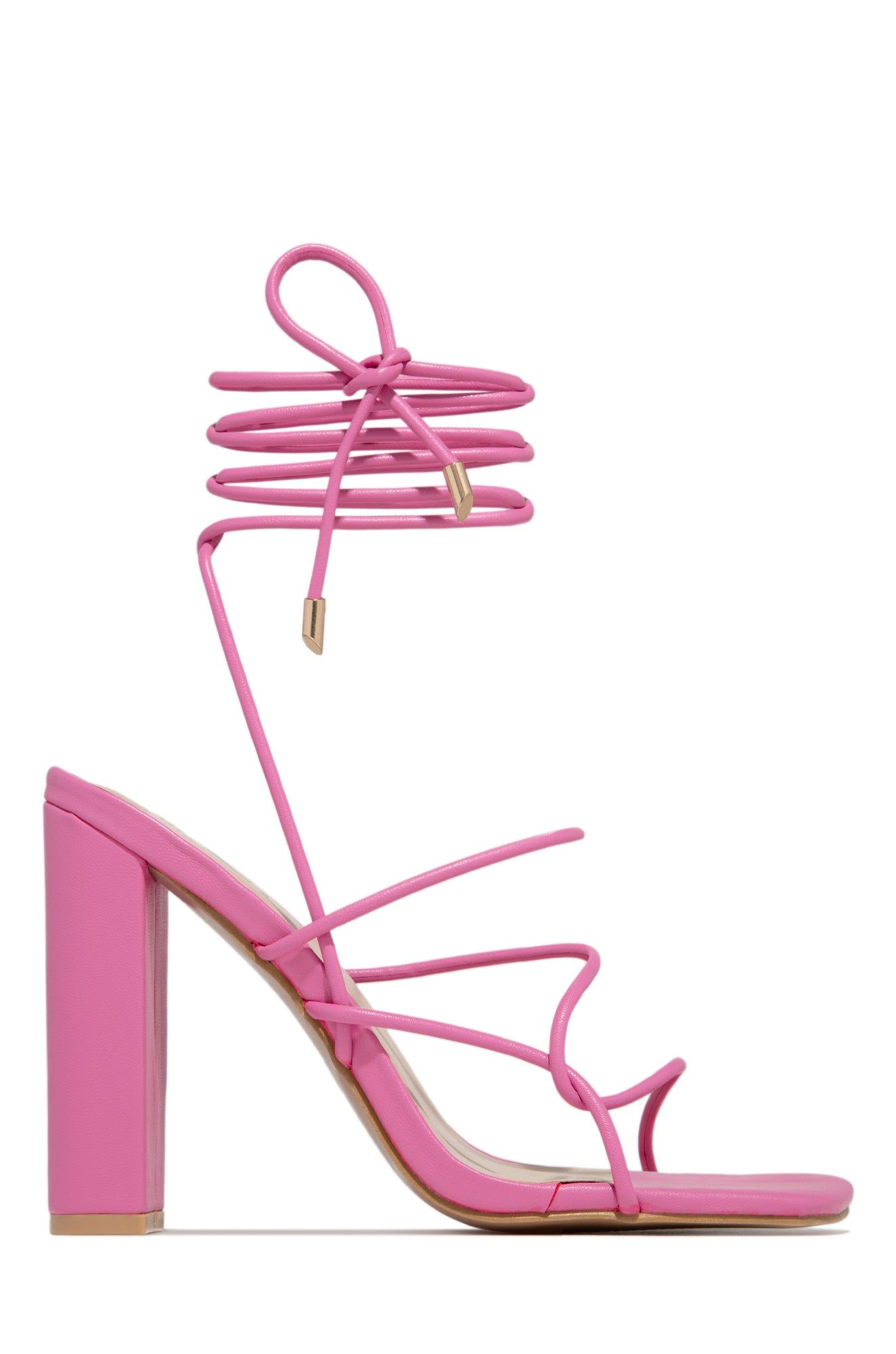 Luciana Lace Up Block High Heels - Pink sold by Miss Lola product image thumbnail 2