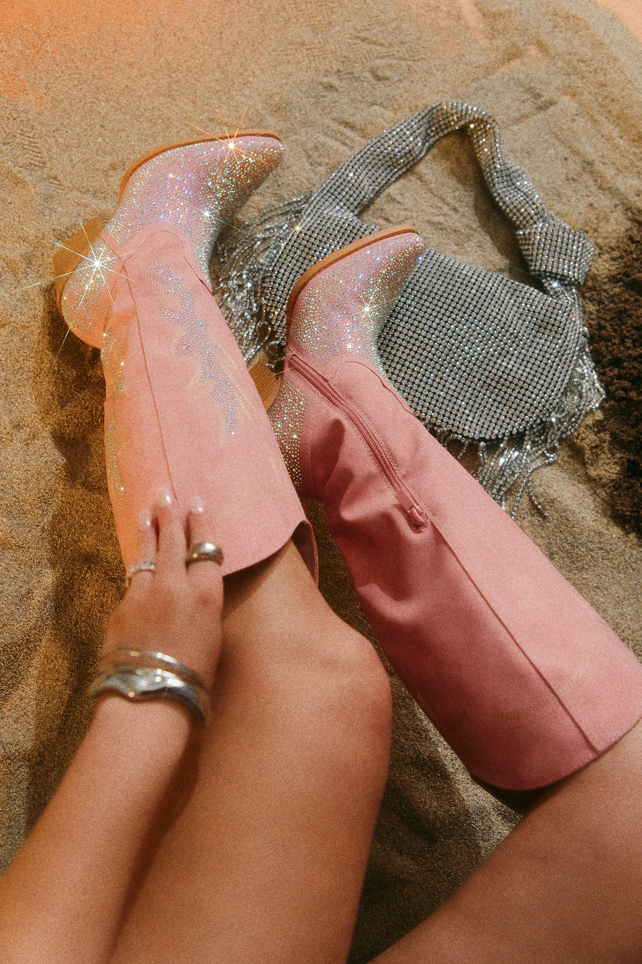 Frankie Embellished Cowgirl Boots - Pink sold by Miss Lola product image thumbnail 3