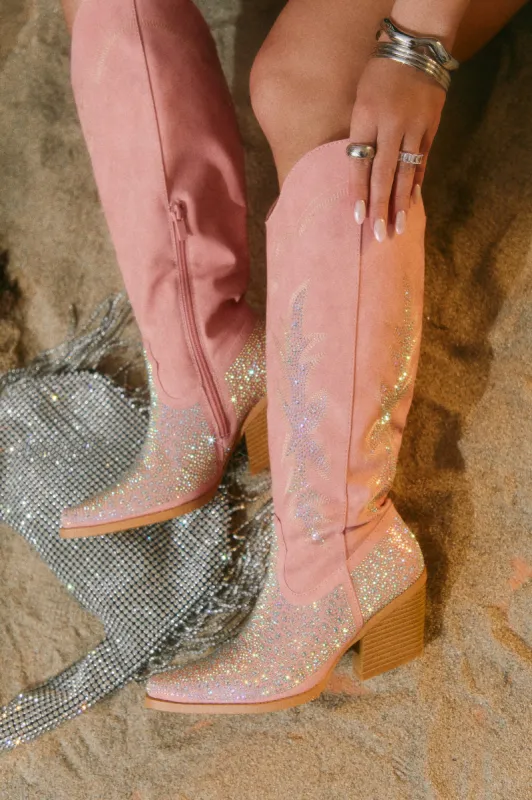 Frankie Embellished Cowgirl Boots - Pink sold by Miss Lola