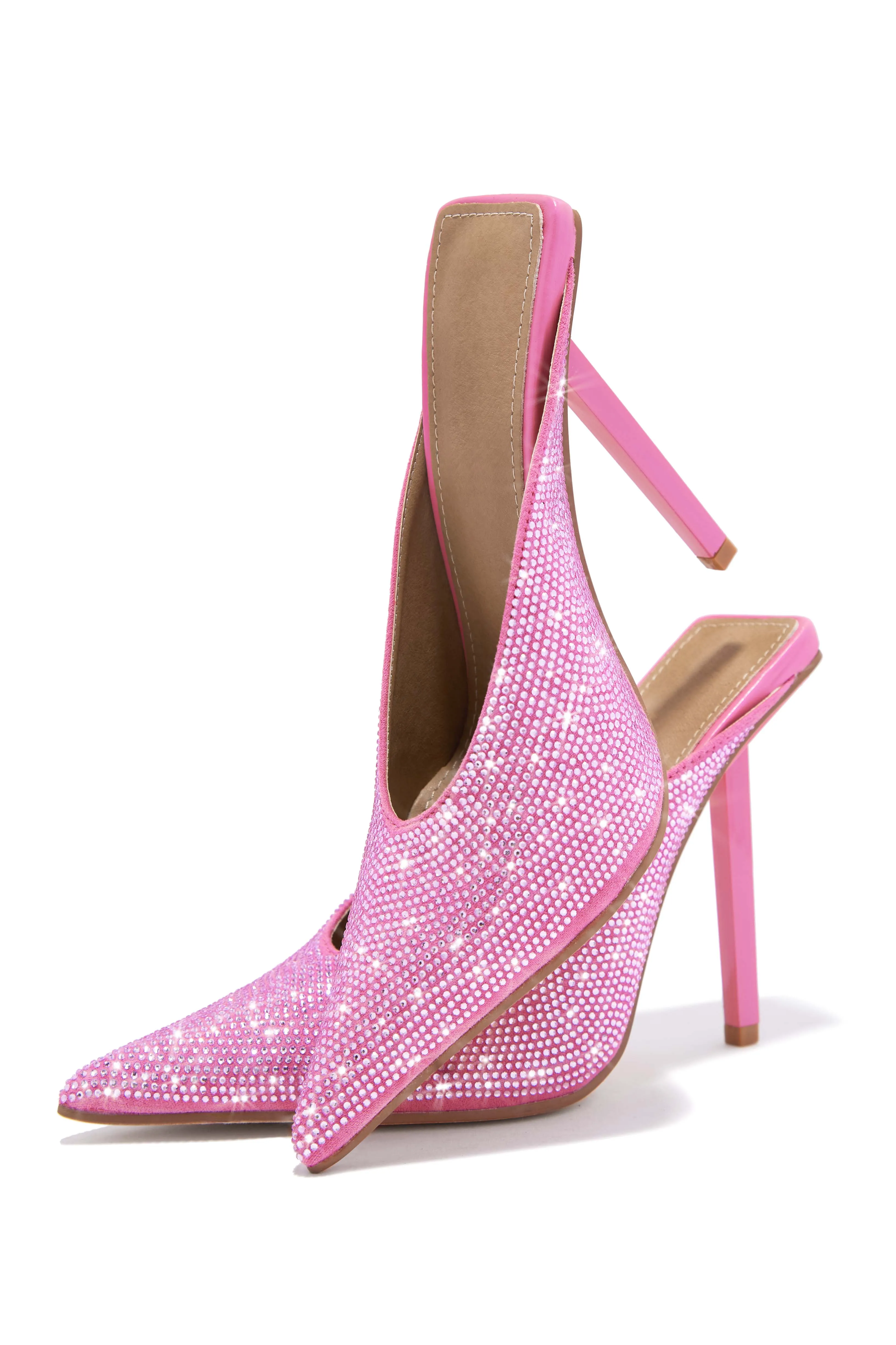 Azilis Embellished High Heel Mules - Pink sold by Miss Lola
