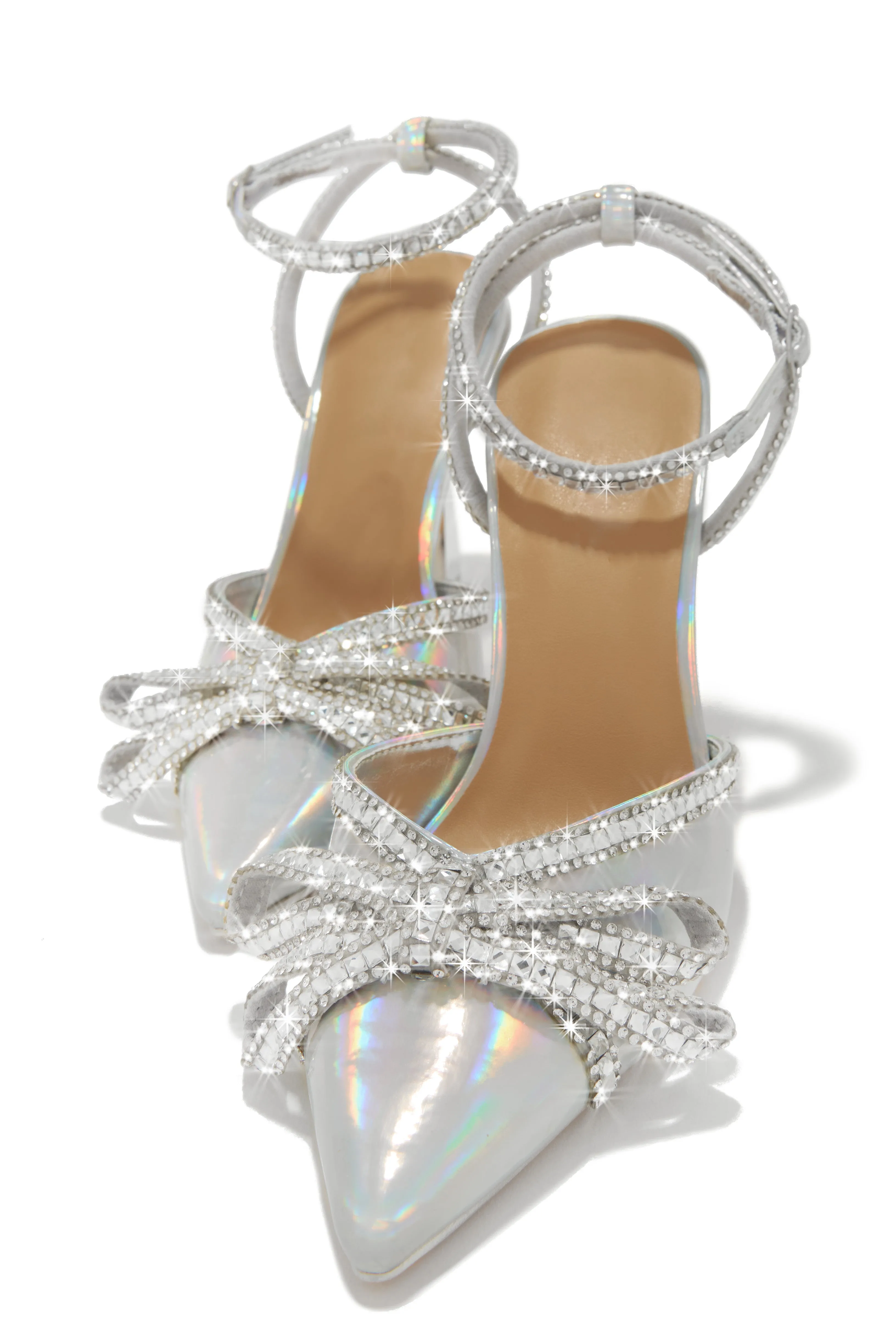 Devoted Embellished Ankle Strap High Heel Pumps - Silver sold by Miss Lola