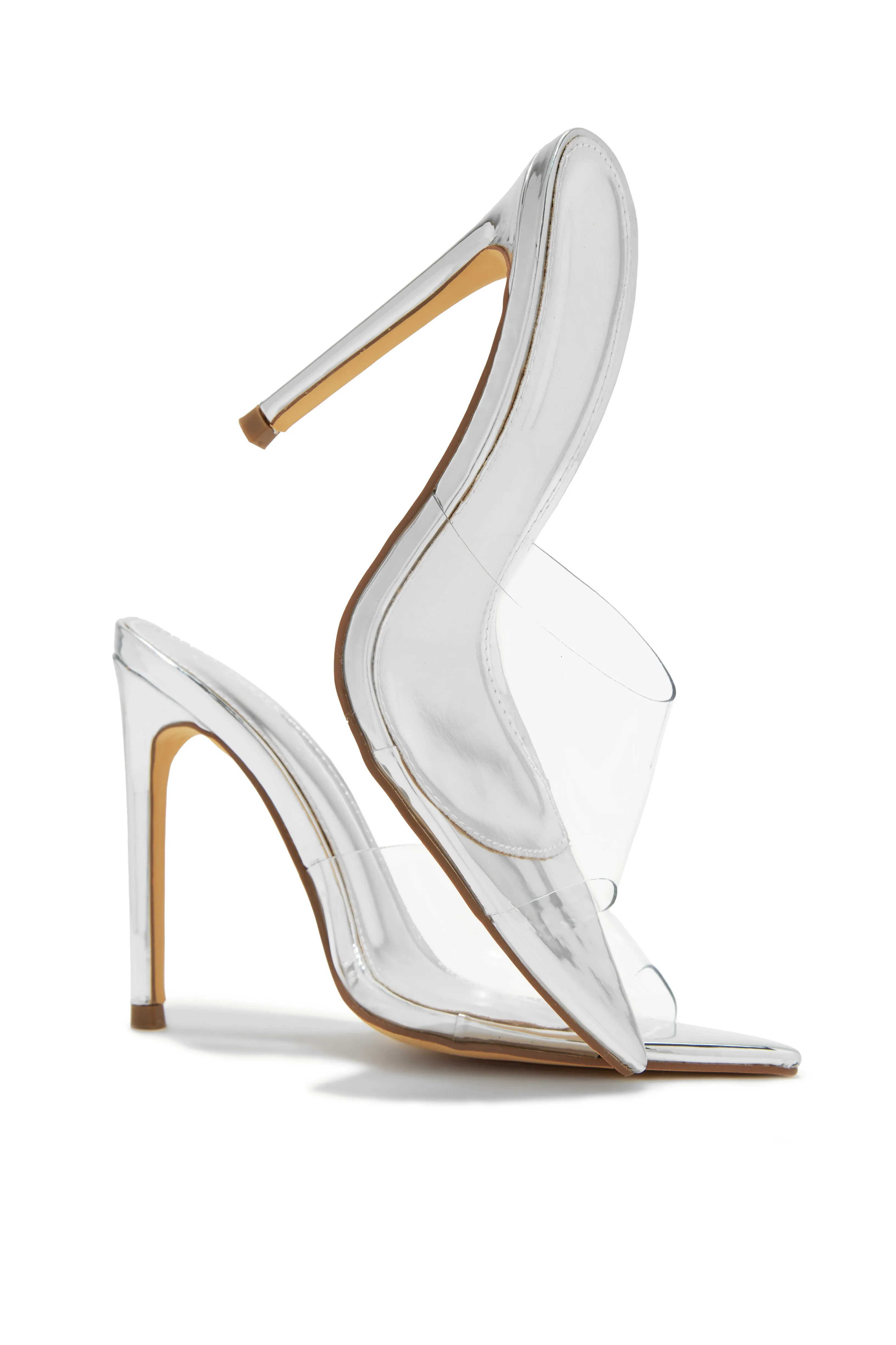 Ionic Clear Strap High Heel Mules - Silver sold by Miss Lola product image thumbnail 3