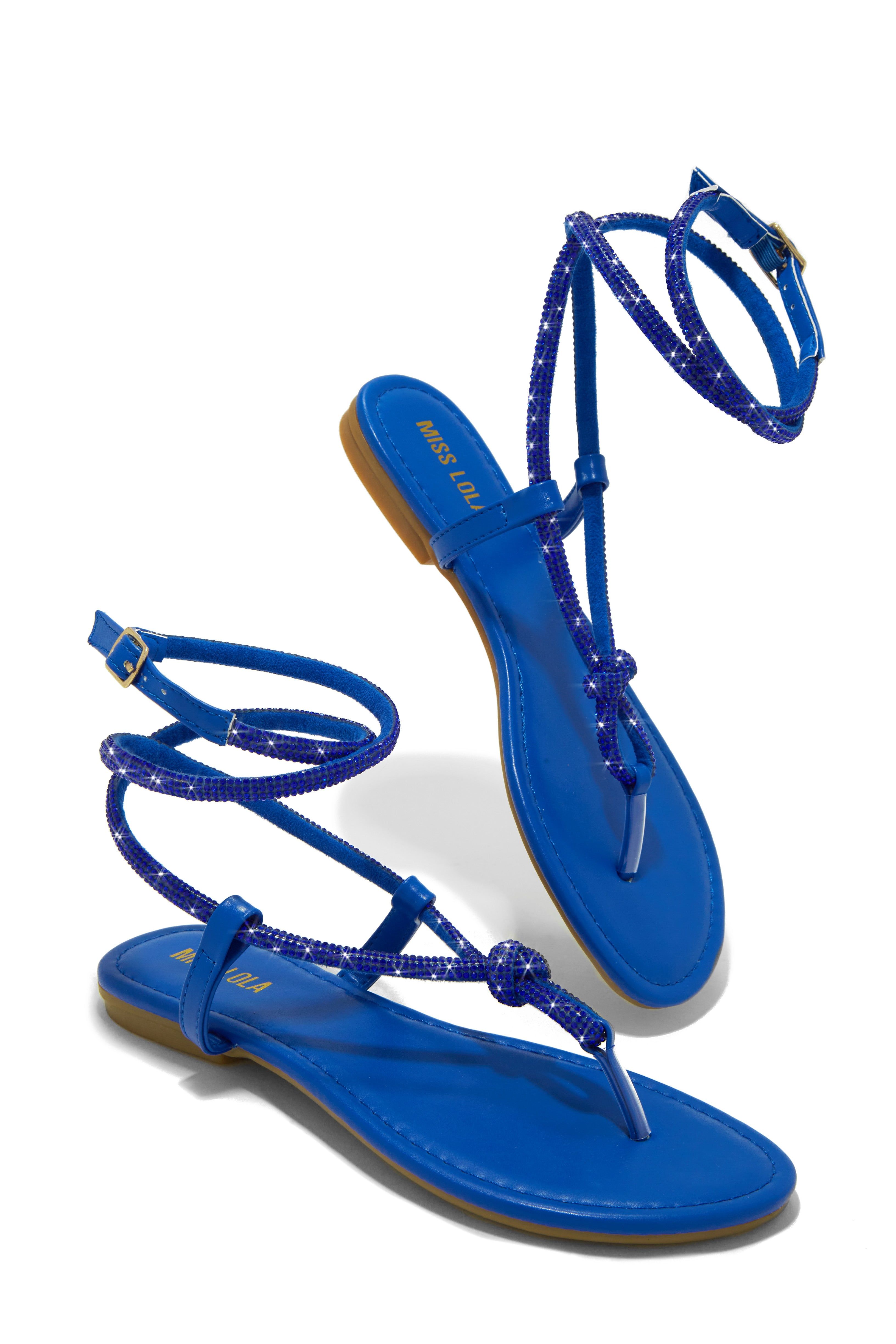 Dream Destination Embellished Flat Sandals - Blue sold by Miss Lola product image thumbnail 2