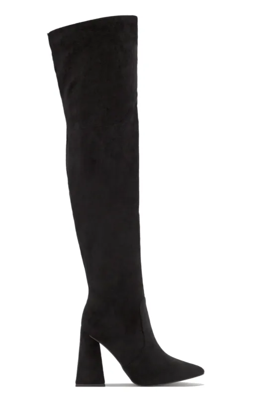 Kenedi Triangle Block Heels Boots - Black Suede sold by Miss Lola