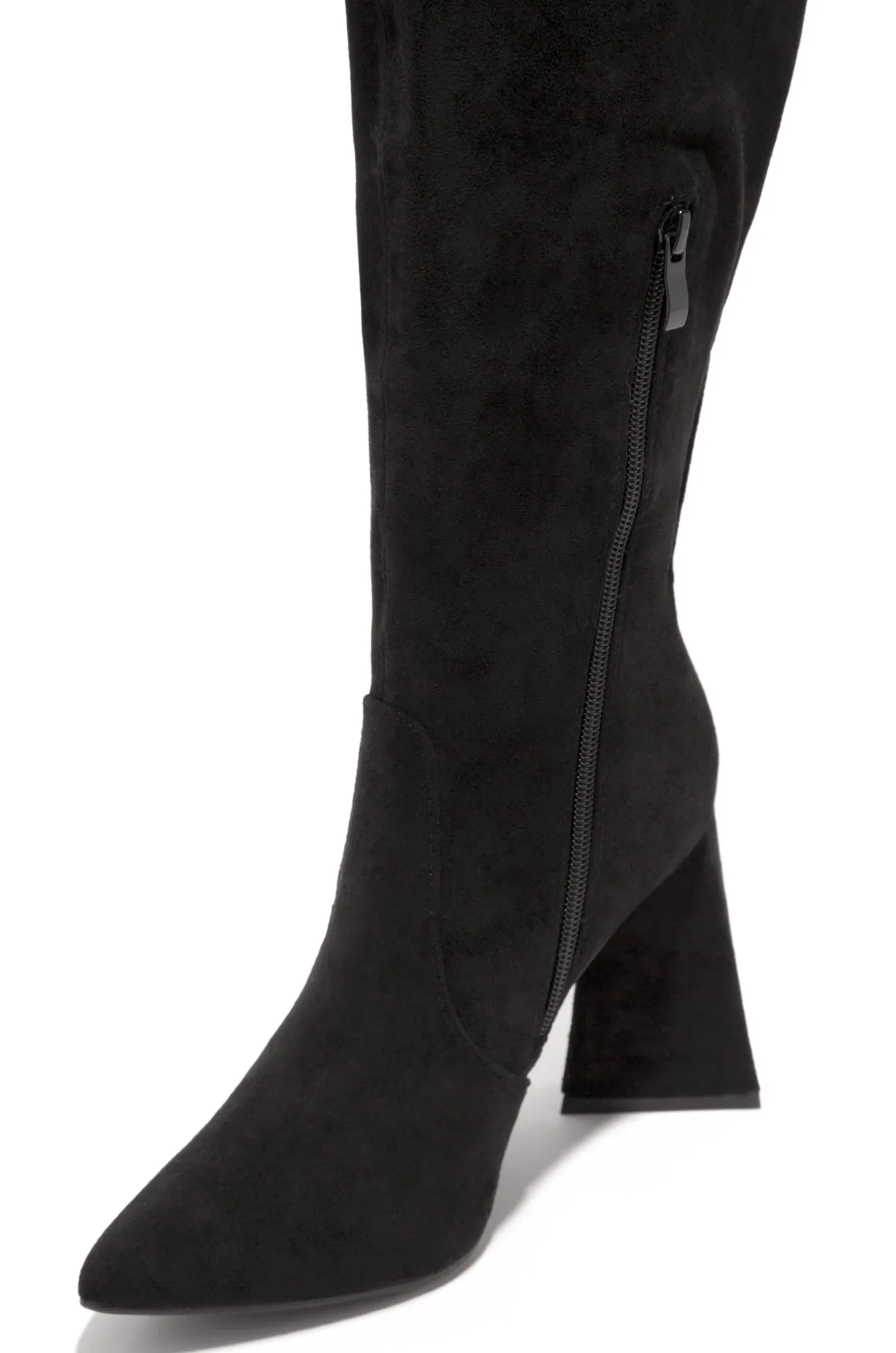Kenedi Triangle Block Heels Boots - Black Suede sold by Miss Lola product image thumbnail 4