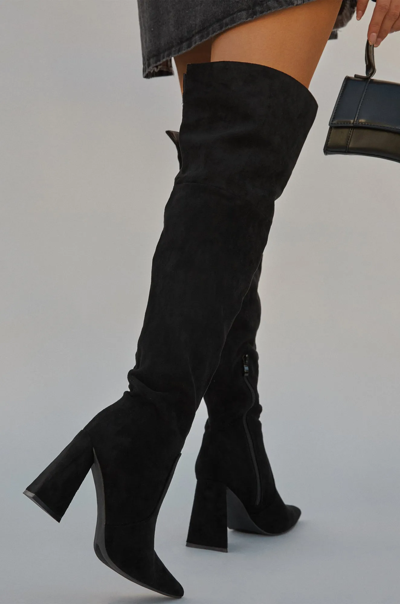 Kenedi Triangle Block Heels Boots - Black Suede sold by Miss Lola product image thumbnail 2