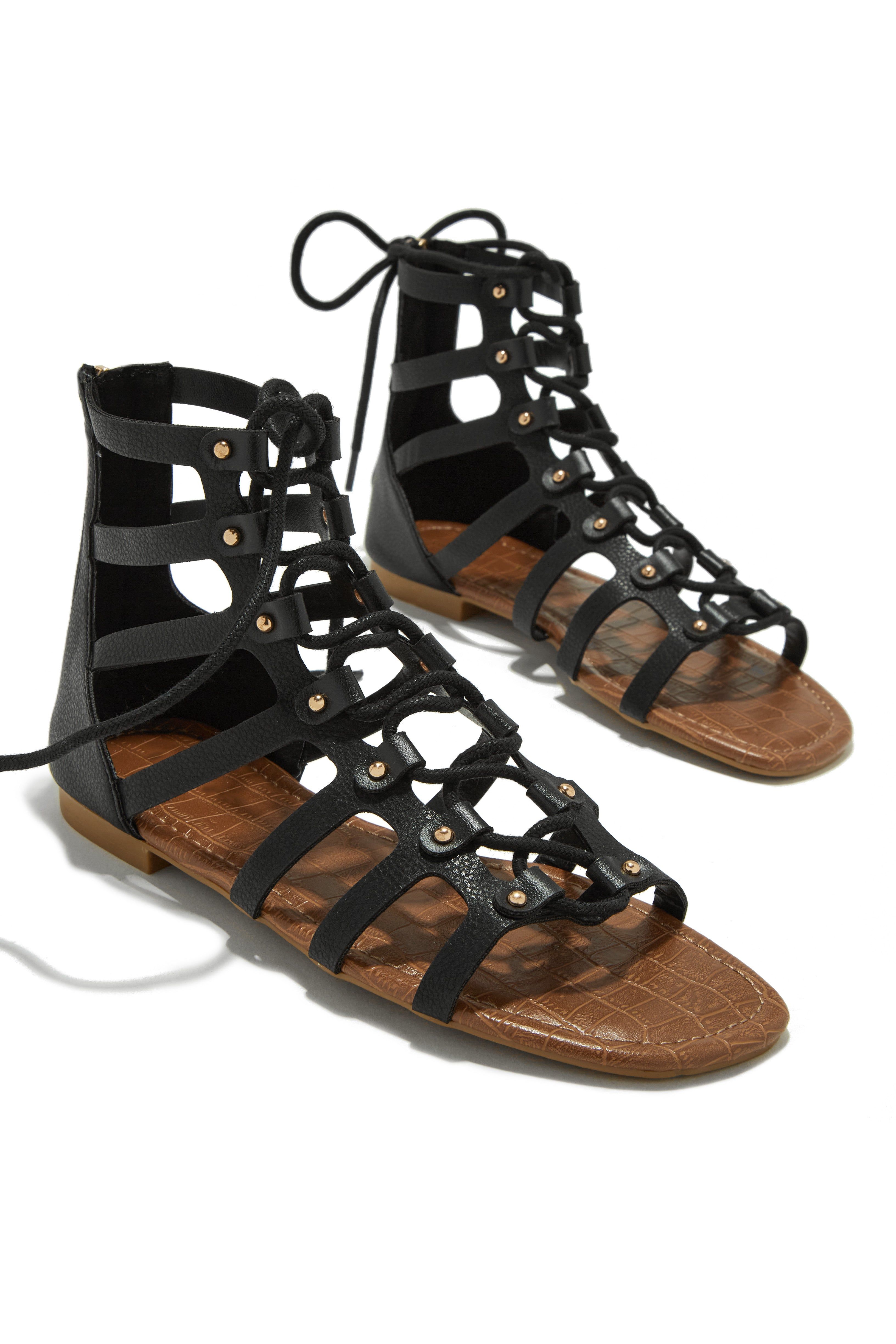 Summer Getaway Lace Up Gladiator Sandals - Black sold by Miss Lola product image thumbnail 4