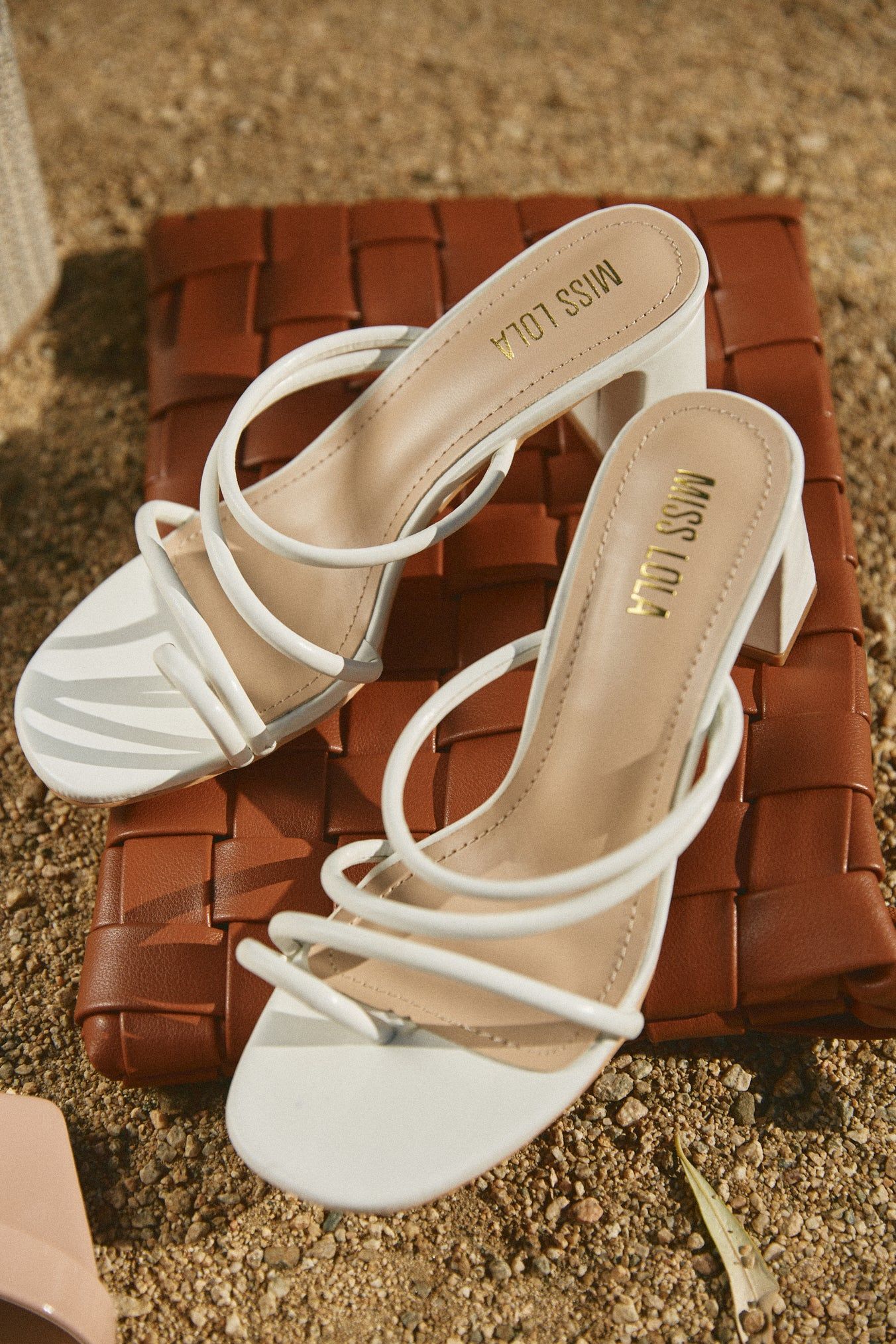 Elci Block Mid Heel Mules - White sold by Miss Lola