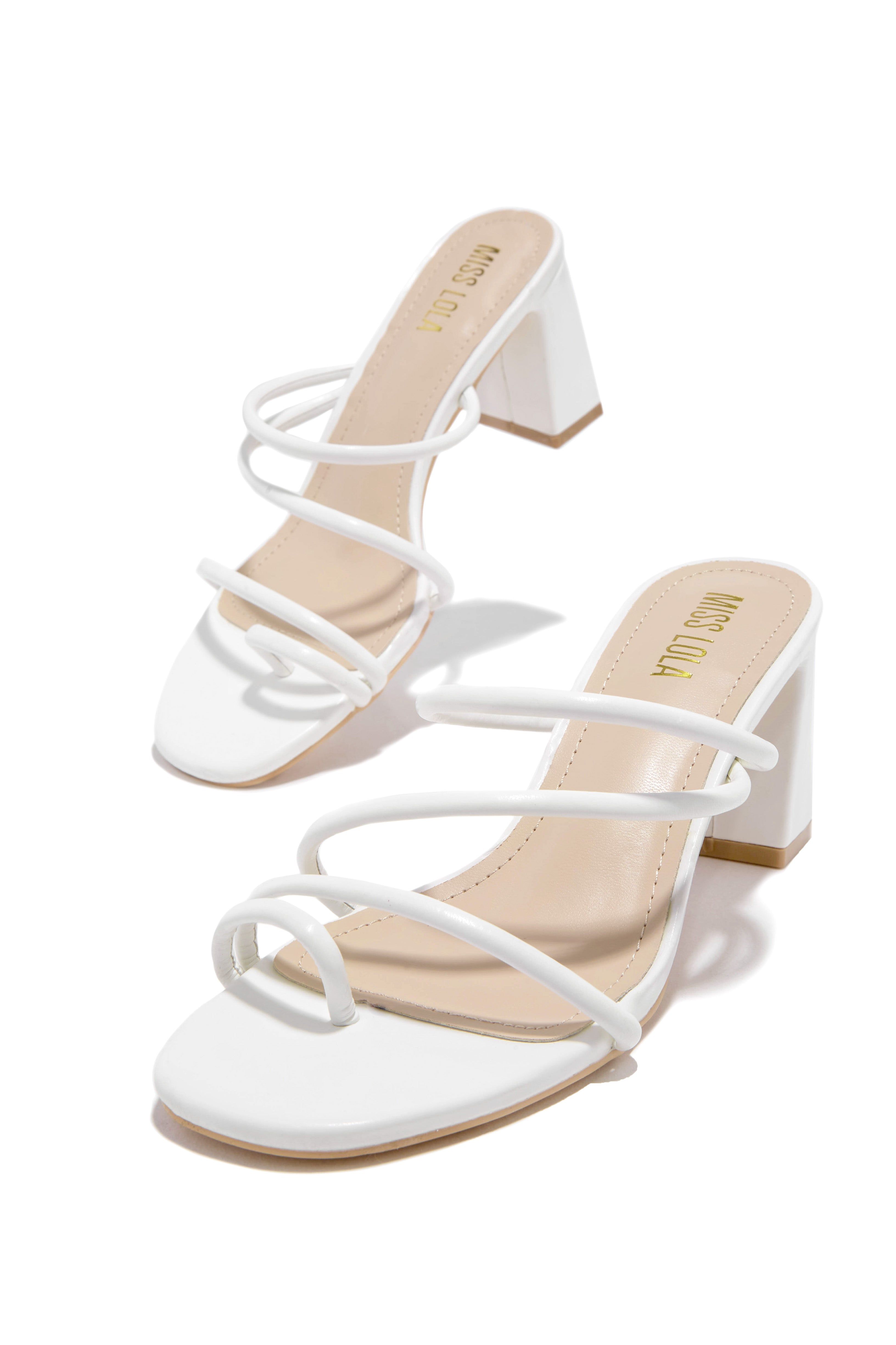 Elci Block Mid Heel Mules - White sold by Miss Lola product image thumbnail 4