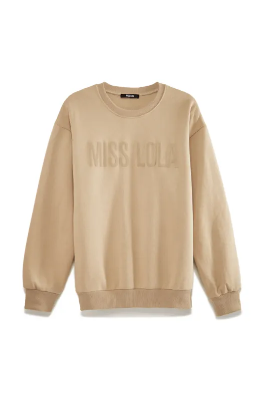 Miss Lola Exclusive Crewneck Sweater - Taupe sold by Miss Lola