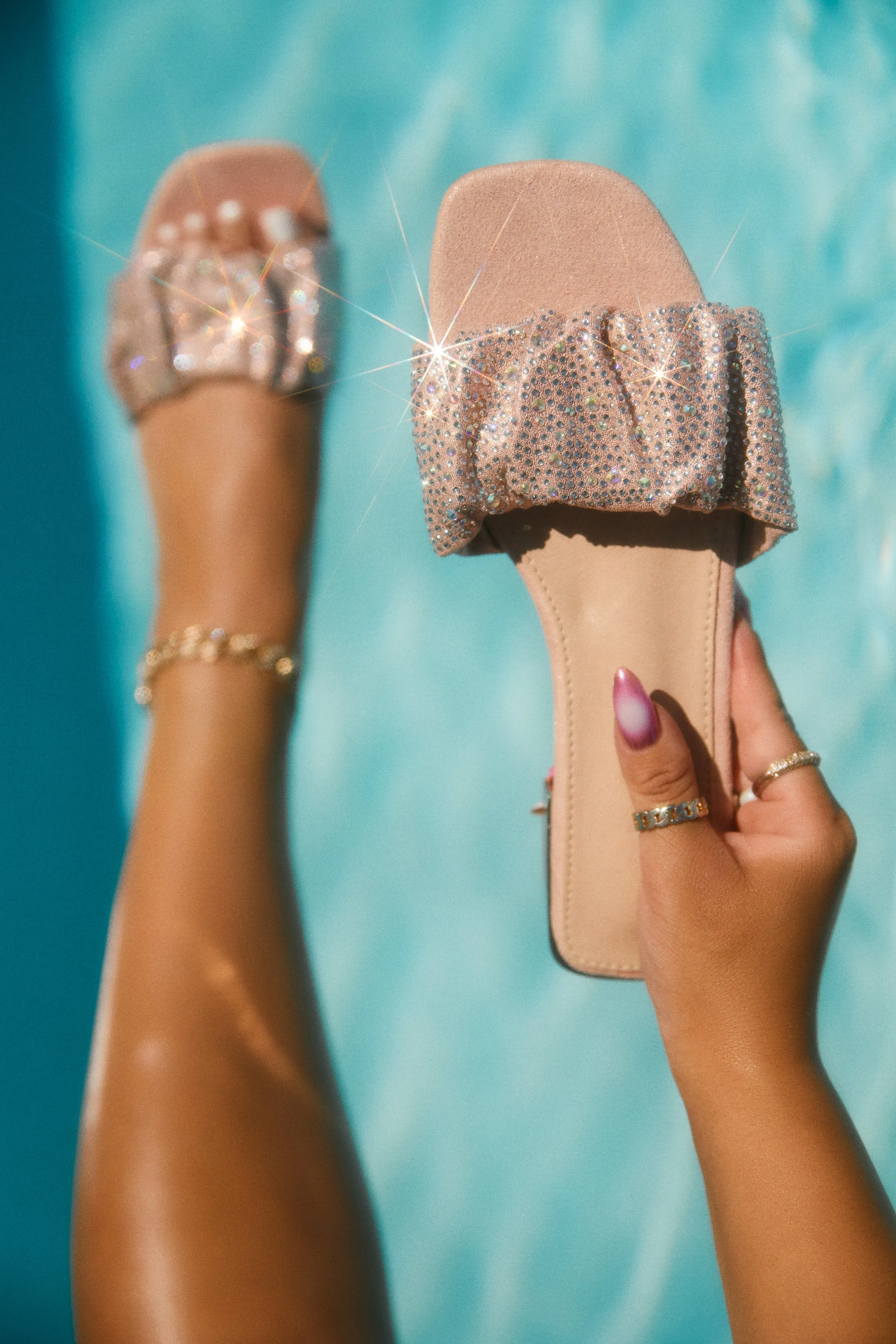 Long Weekend Ready Embellished Slip On Sandals - Pink sold by Miss Lola
