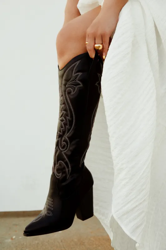Jordyn Cowgirl Boots - Black sold by Miss Lola