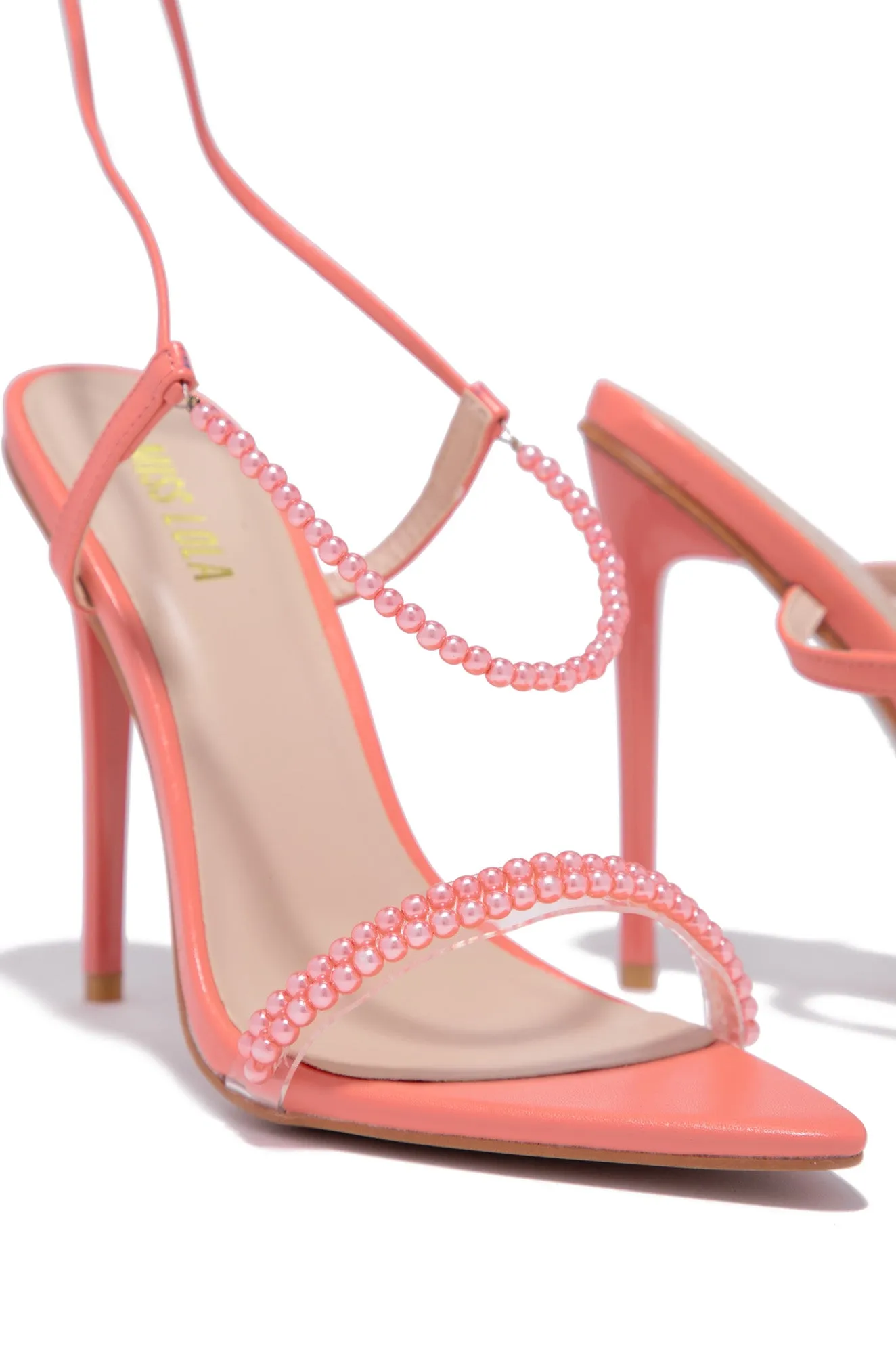 Galia Lace Up High Heels - Coral sold by Miss Lola product image thumbnail 5