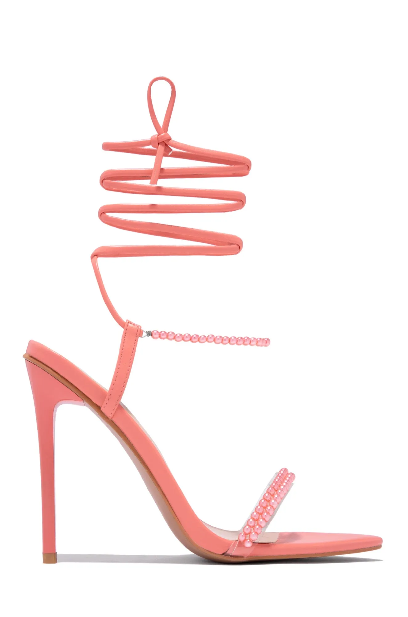 Galia Lace Up High Heels - Coral sold by Miss Lola product image thumbnail 4
