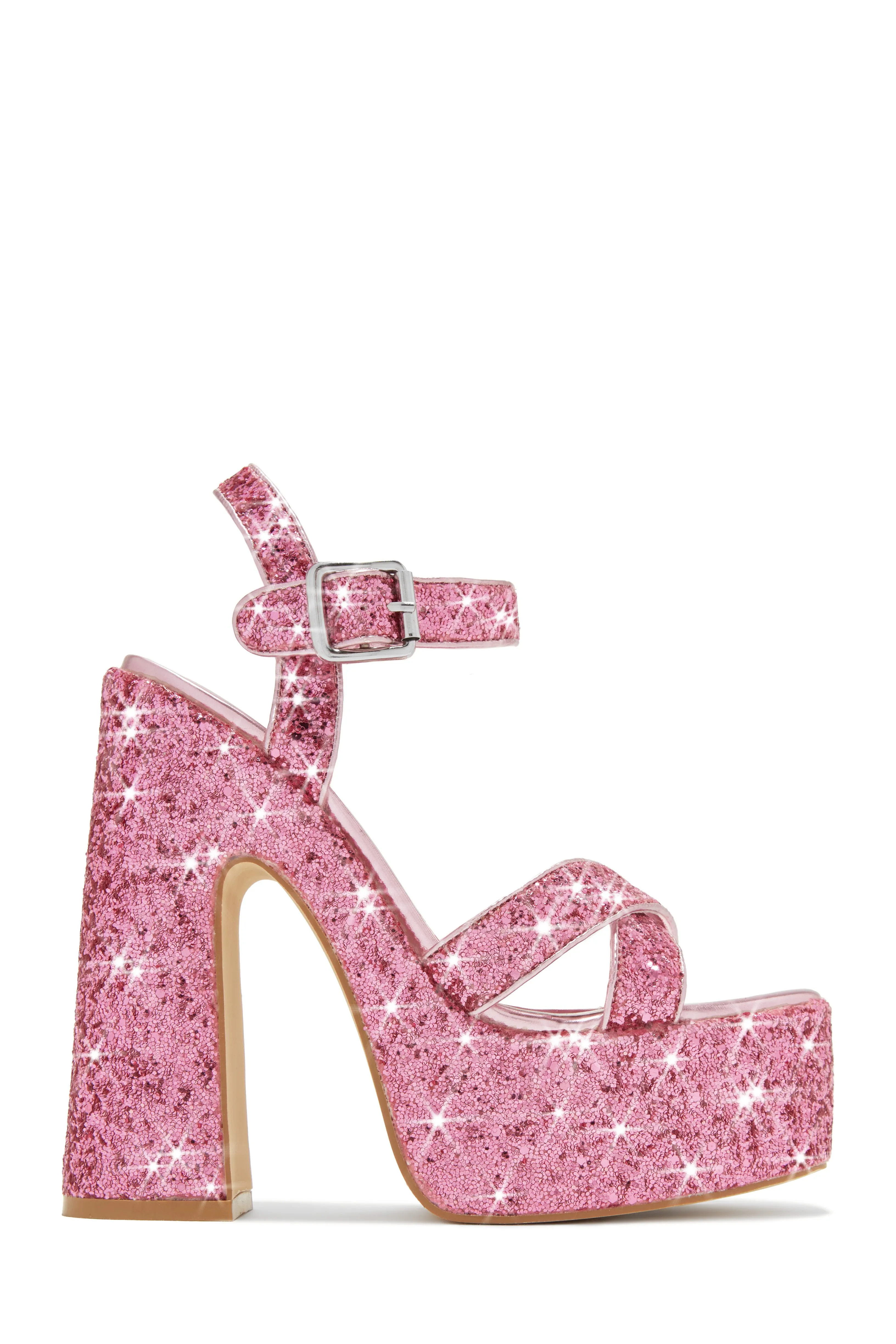 Karelle Glitter Platform Block Heels - Pink sold by Miss Lola product image thumbnail 2
